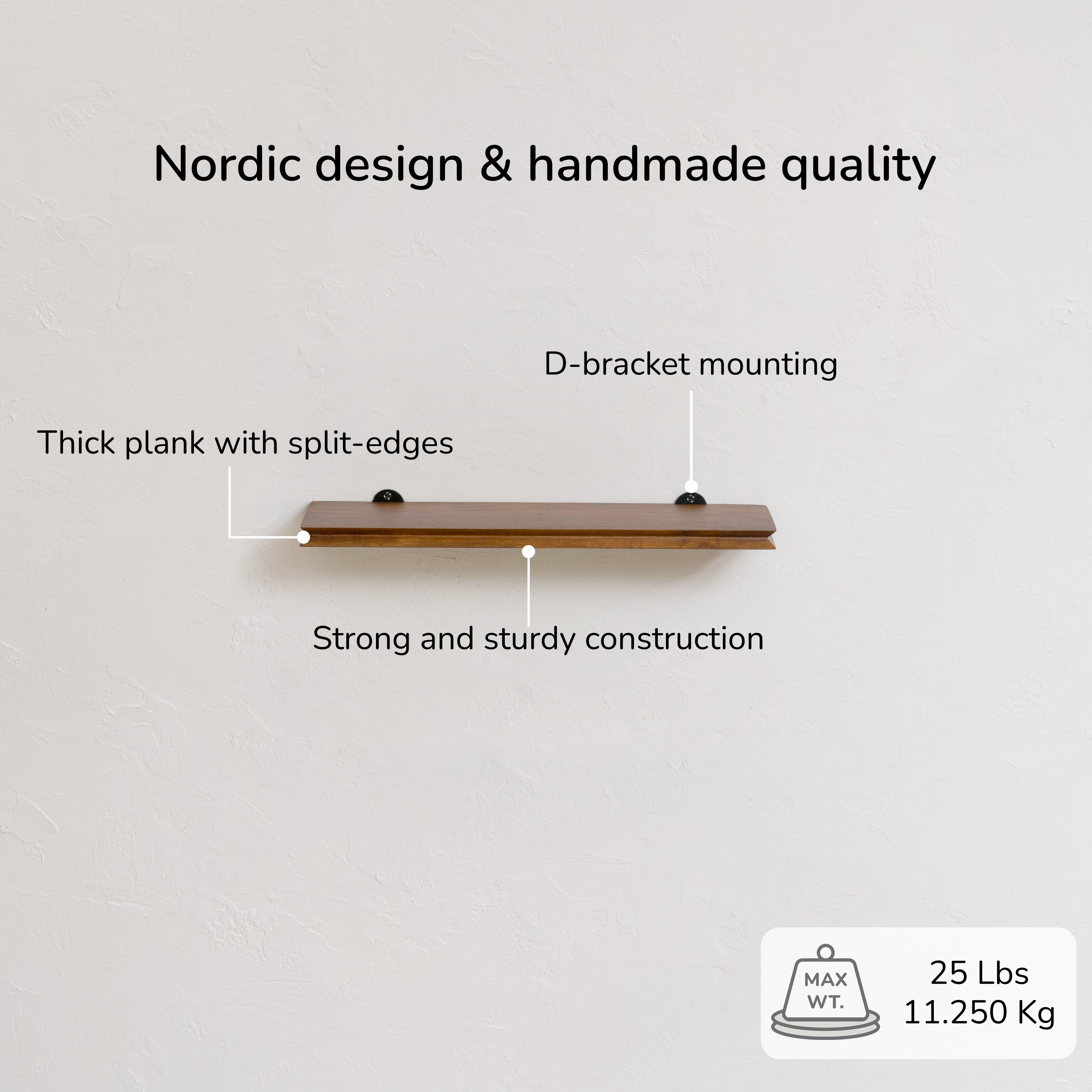 Hamish Solid Wood Walnut Wall Mounted Shelf - Small
