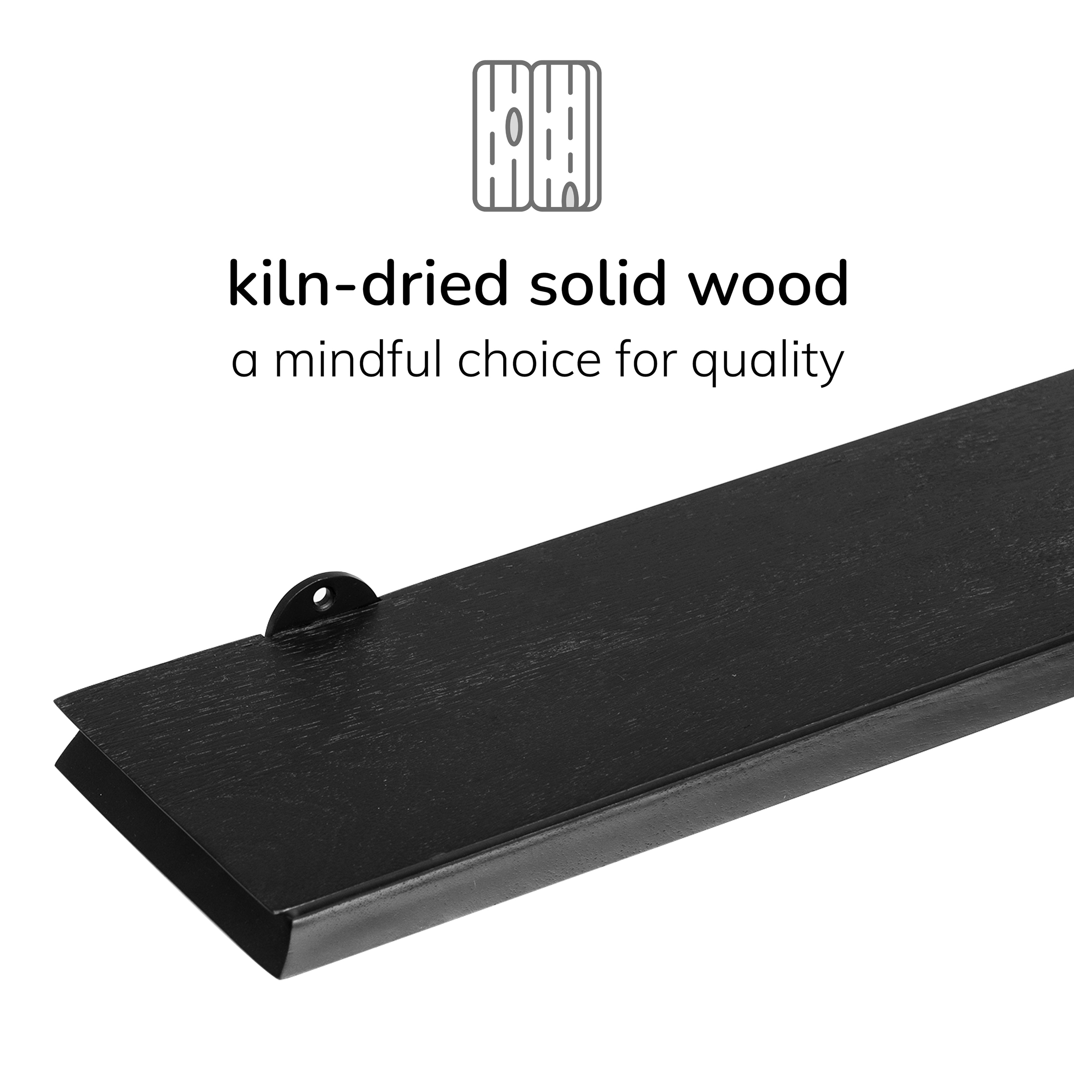 Hamish Solid Wood Black Wall Mounted Shelves - Large