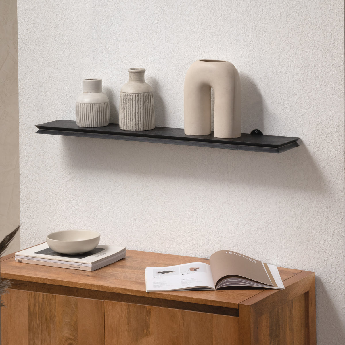 Hamish Solid Wood Black Wall Mounted Shelf - Large