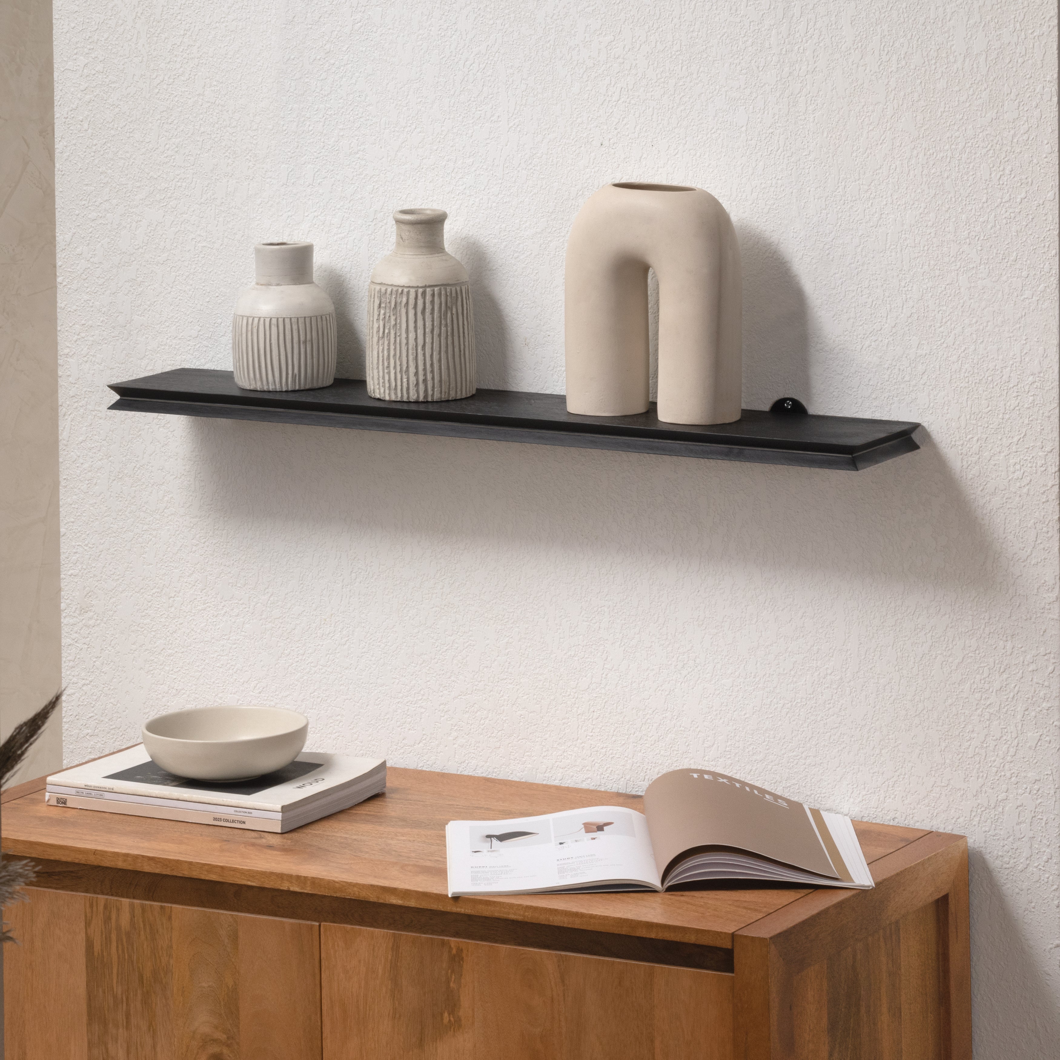 Hamish Solid Wood Black Wall Mounted Shelf - Large