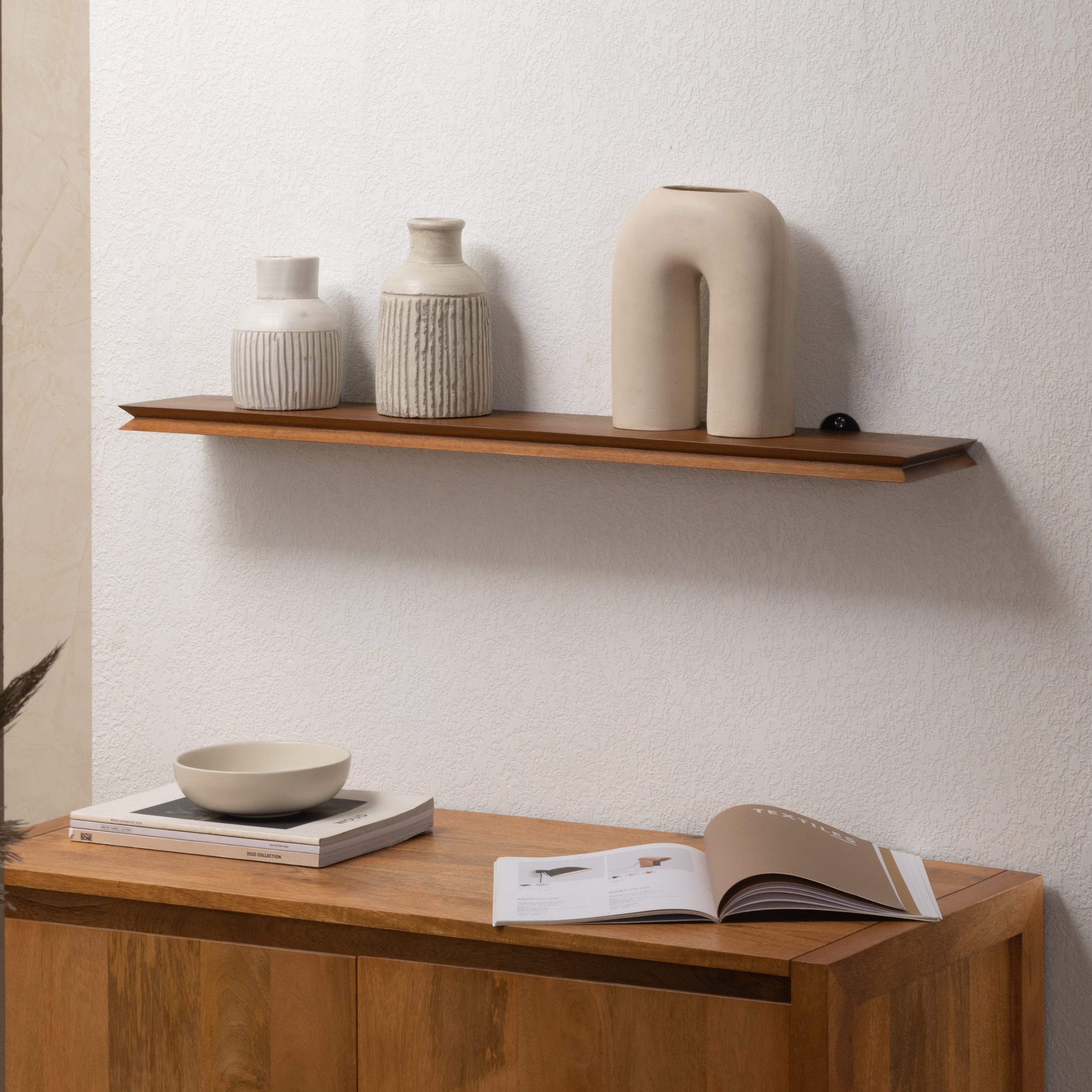 Hamish Solid Wood Walnut Wall Mounted Shelf - Large