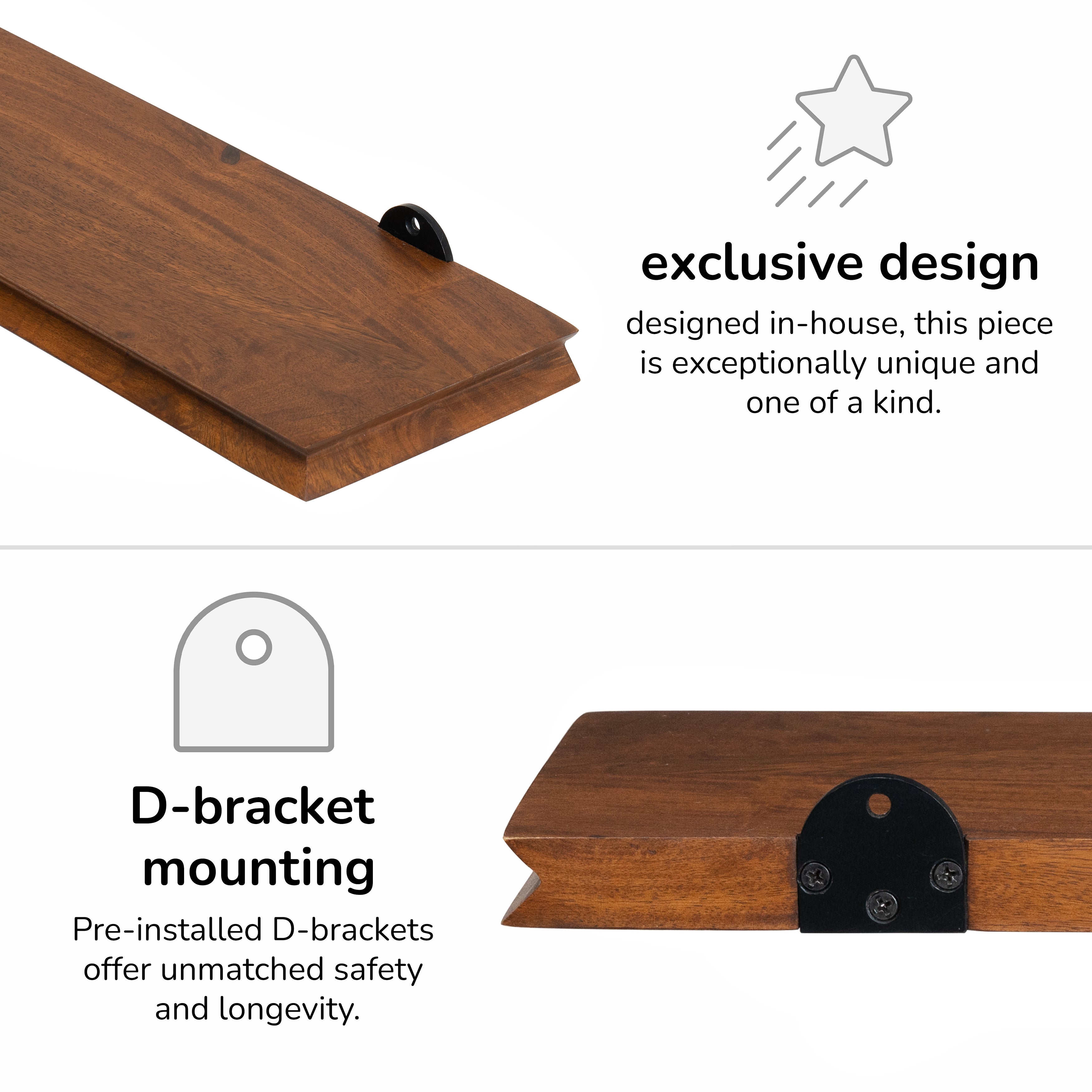 Hamish Solid Wood Walnut Wall Mounted Shelf - Large