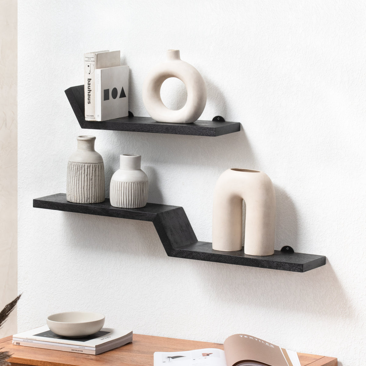 Penny Set of 2 Solid Wood Wall Mounted Shelves - Black
