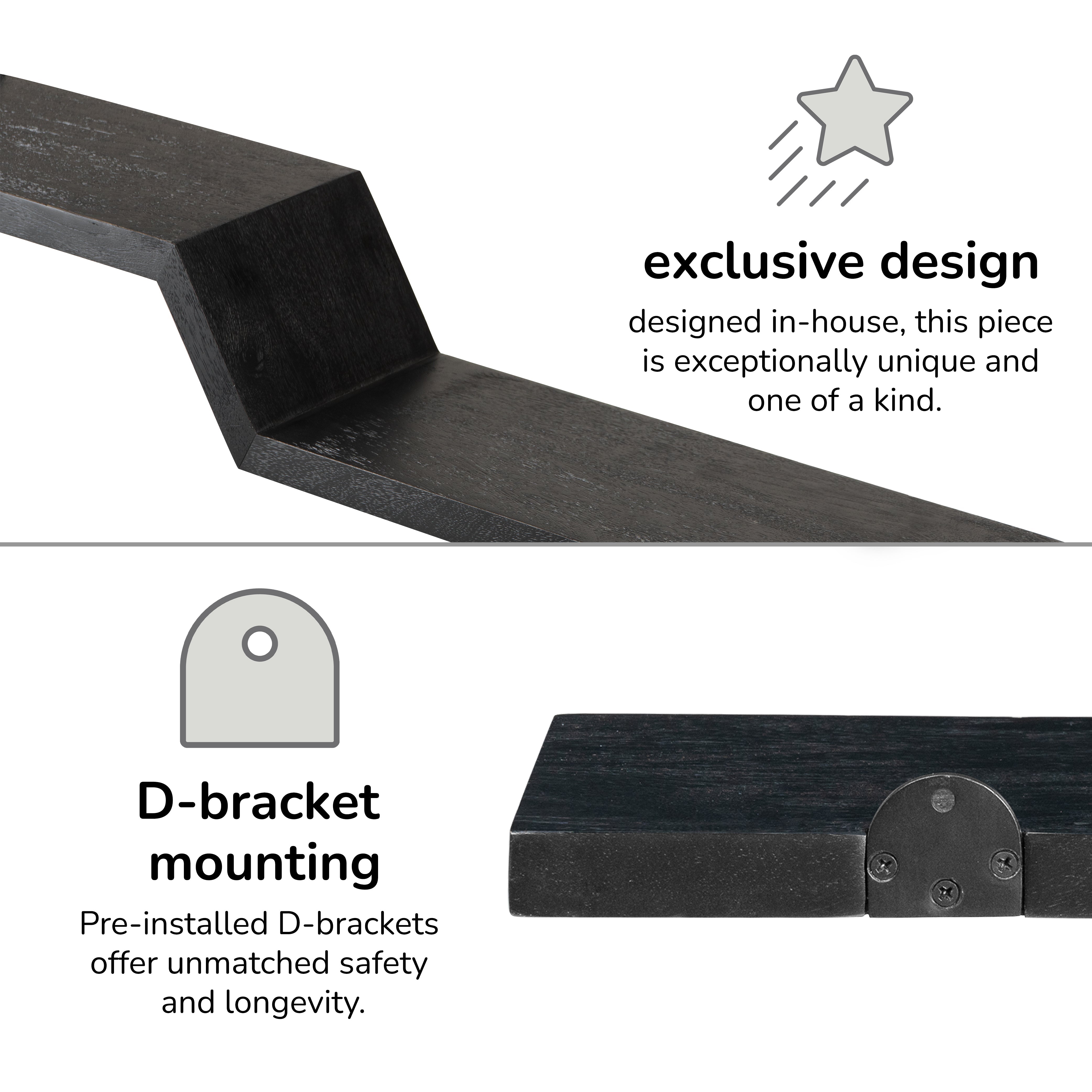 Penny Set of 2 Solid Wood Wall Mounted Shelves - Black
