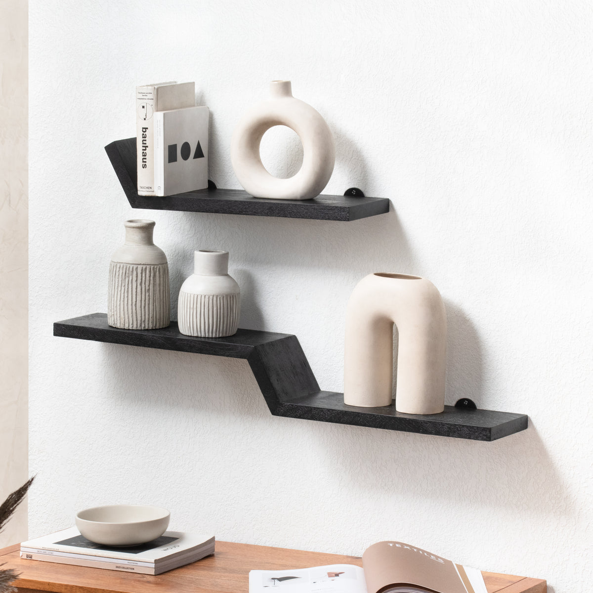 Penny Set of 2 Solid Wood Wall Mounted Shelves - Black