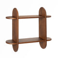 Wooden shelf with curved design on a white background
