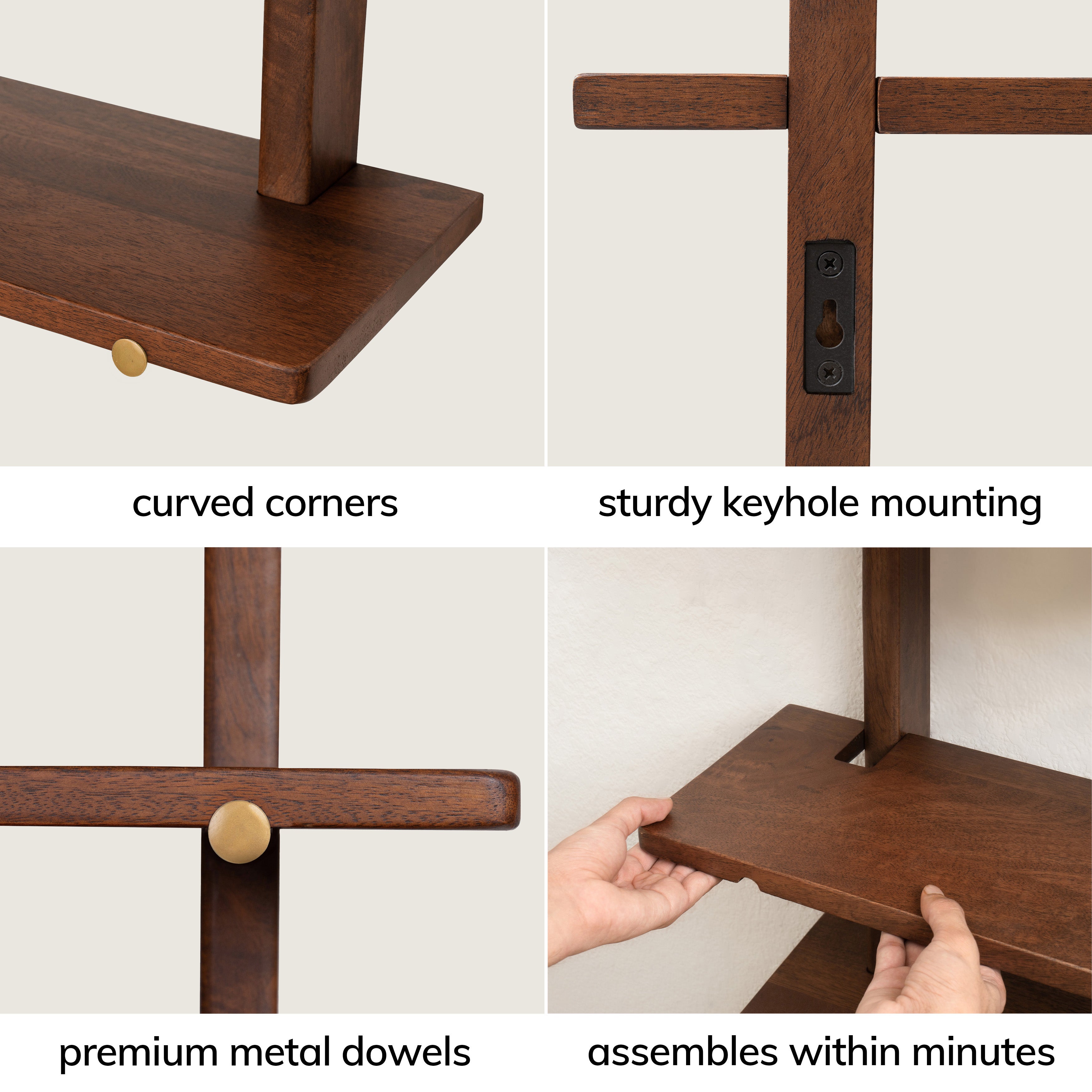 Oliver Solid Wood Wall Mounted Shelf  - Walnut