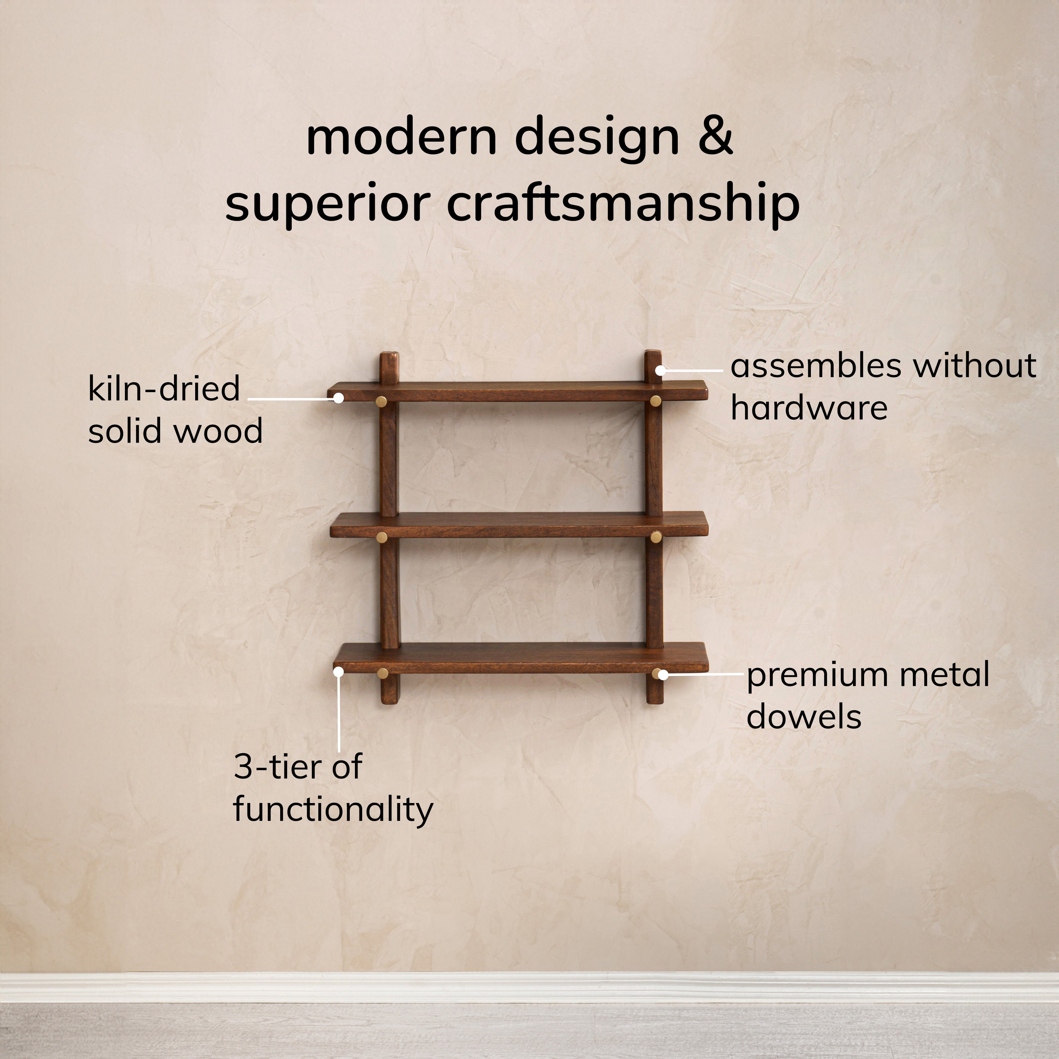 Oliver Solid Wood Wall Mounted Shelf  - Walnut