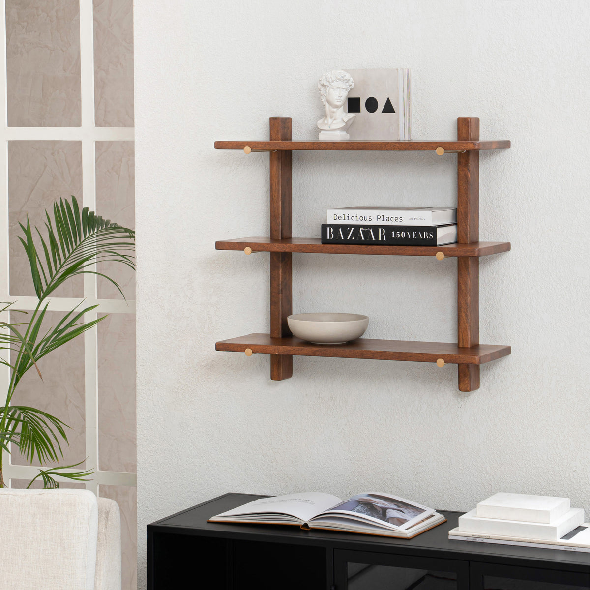 Oliver Solid Wood Wall Mounted Shelf  - Walnut