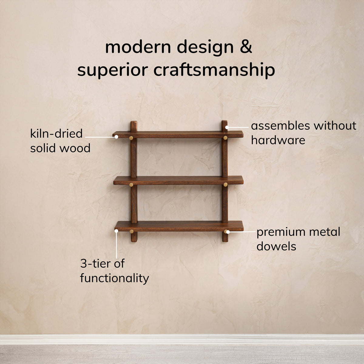 Oliver Solid Wood Wall Mounted Shelf  - Walnut