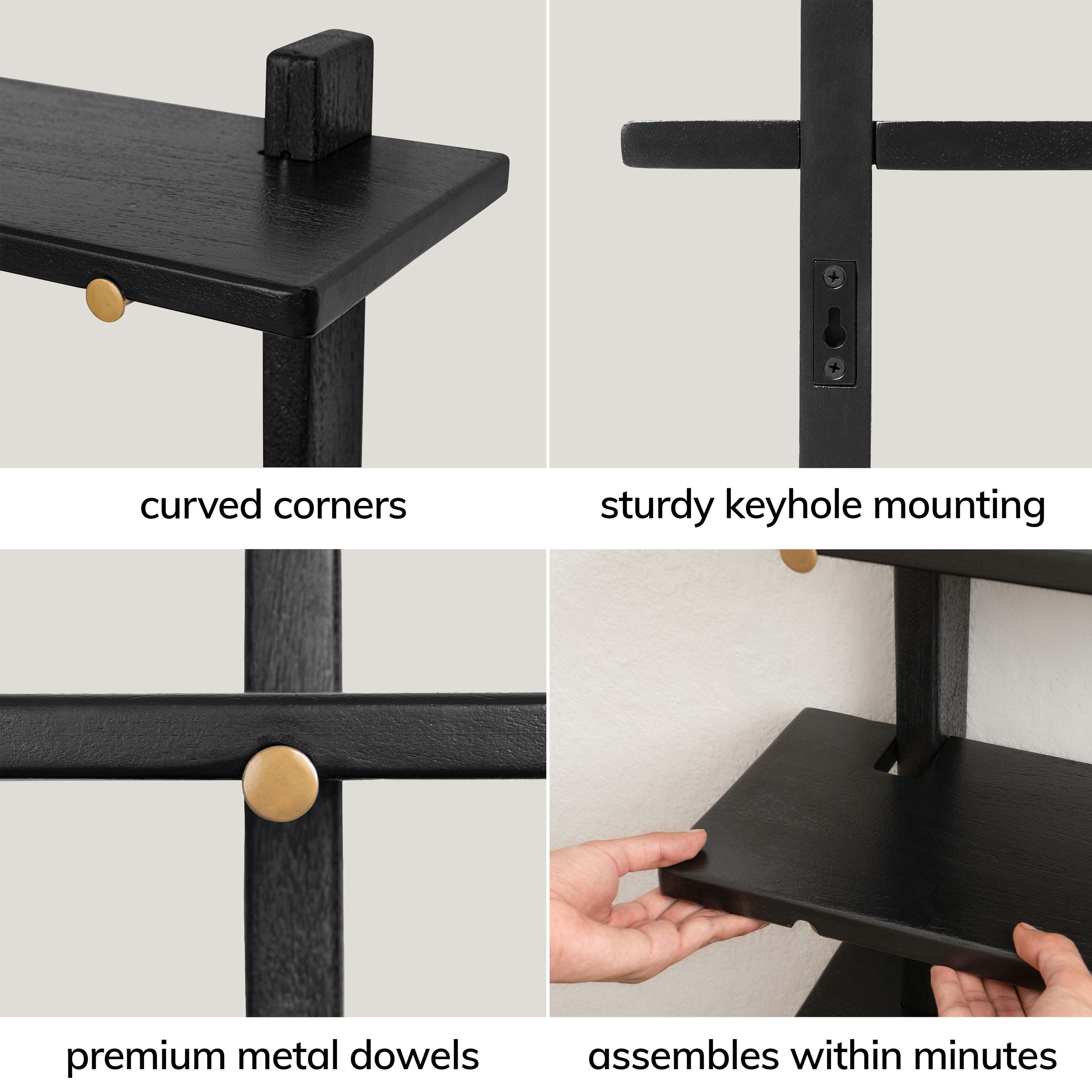 Oliver Solid Wood Wall Mounted Shelf  - Black
