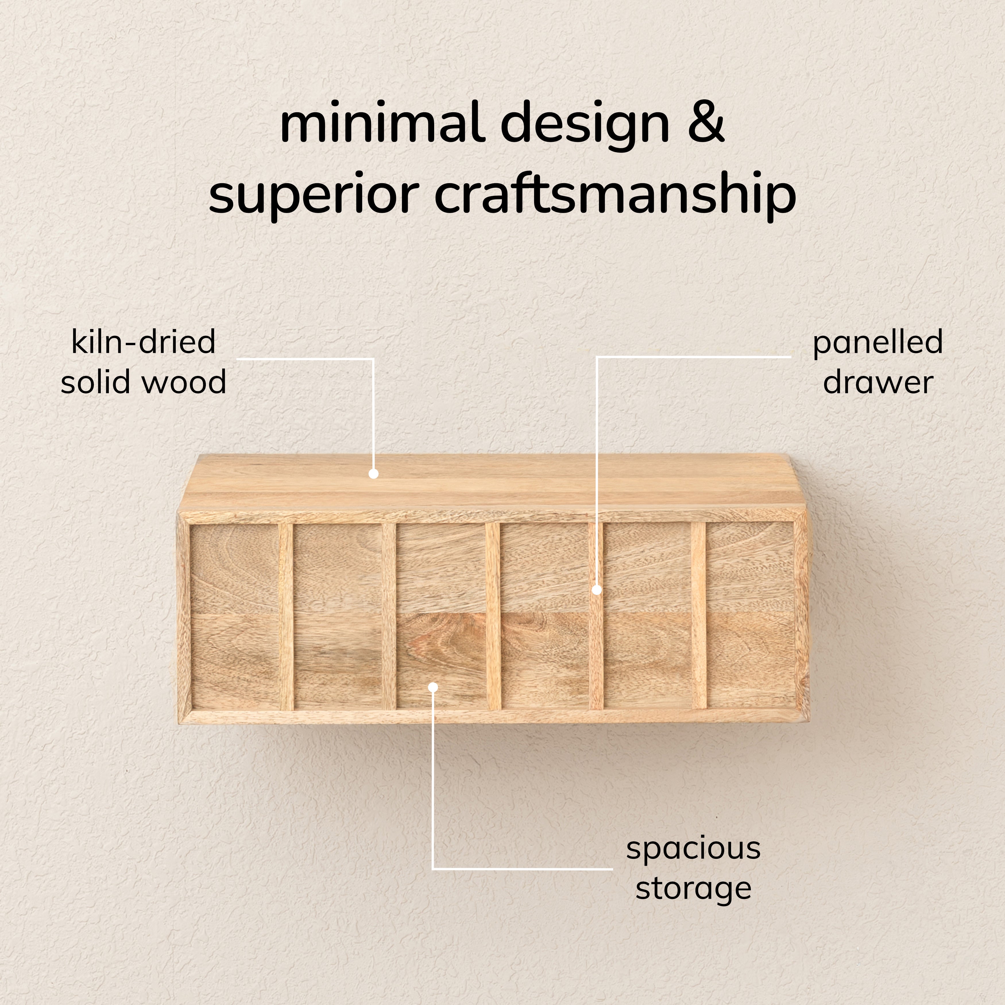 Arlo Solid Wood Floating Shelf with Drawer - Natural