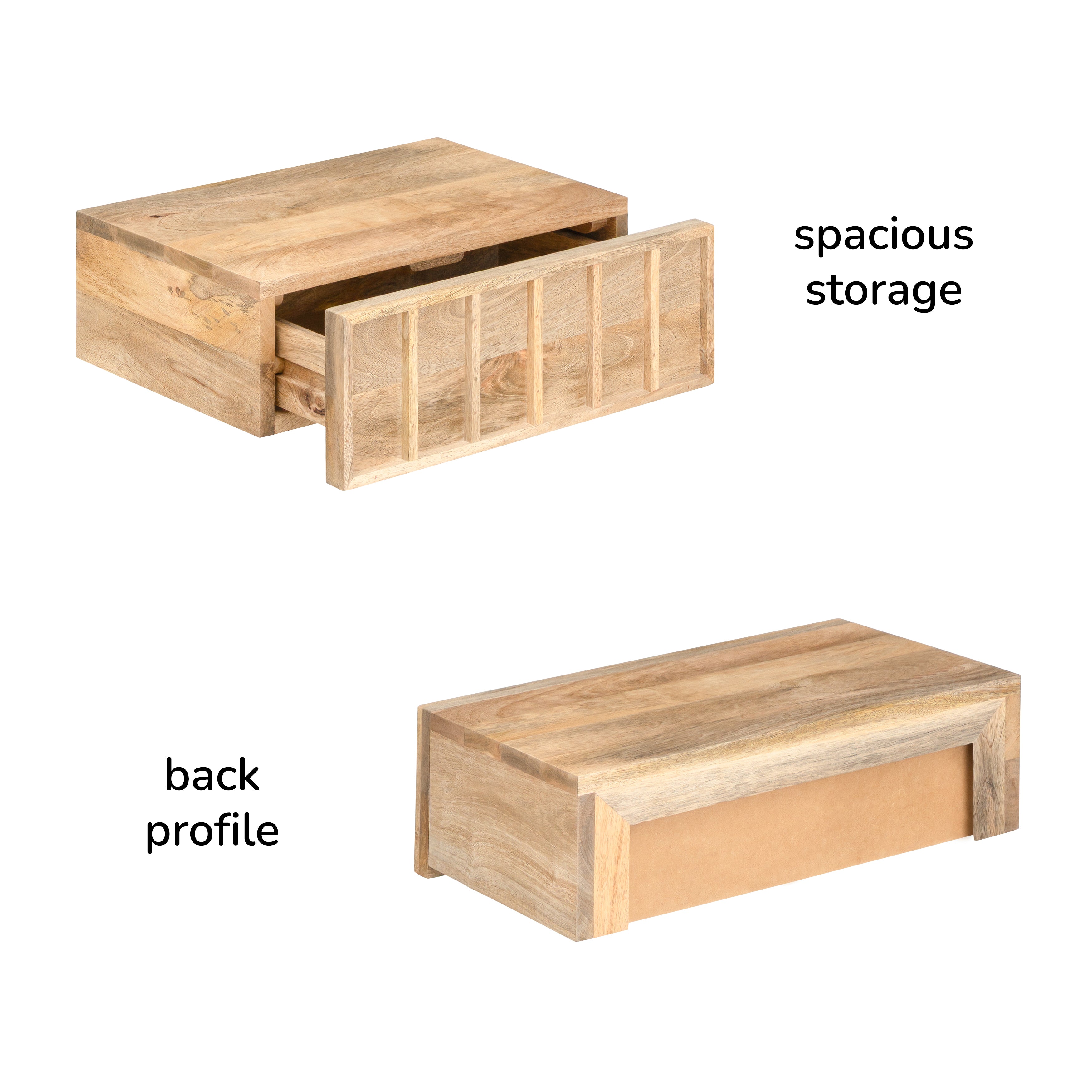 Arlo Solid Wood Floating Shelf with Drawer - Natural