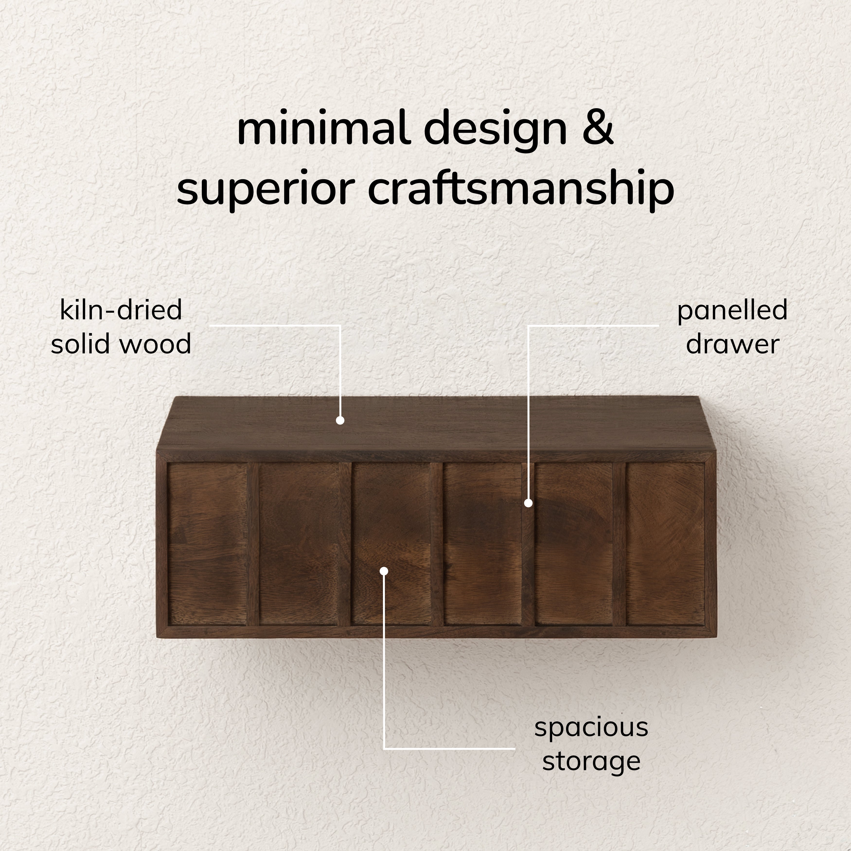 Arlo Solid Wood Floating Shelf with Drawer - Hazel Brown