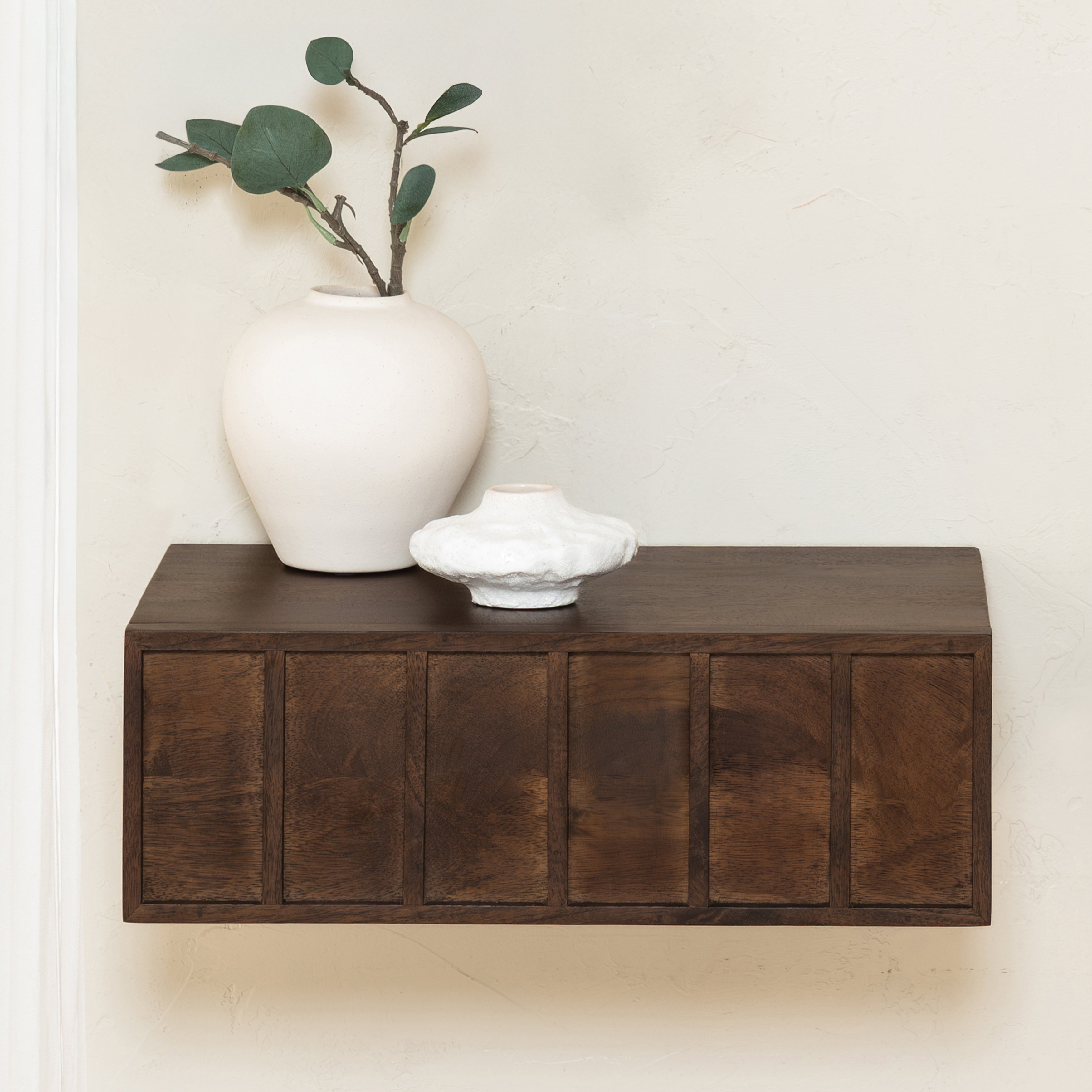 Arlo Solid Wood Floating Shelf with Drawer - Hazel Brown