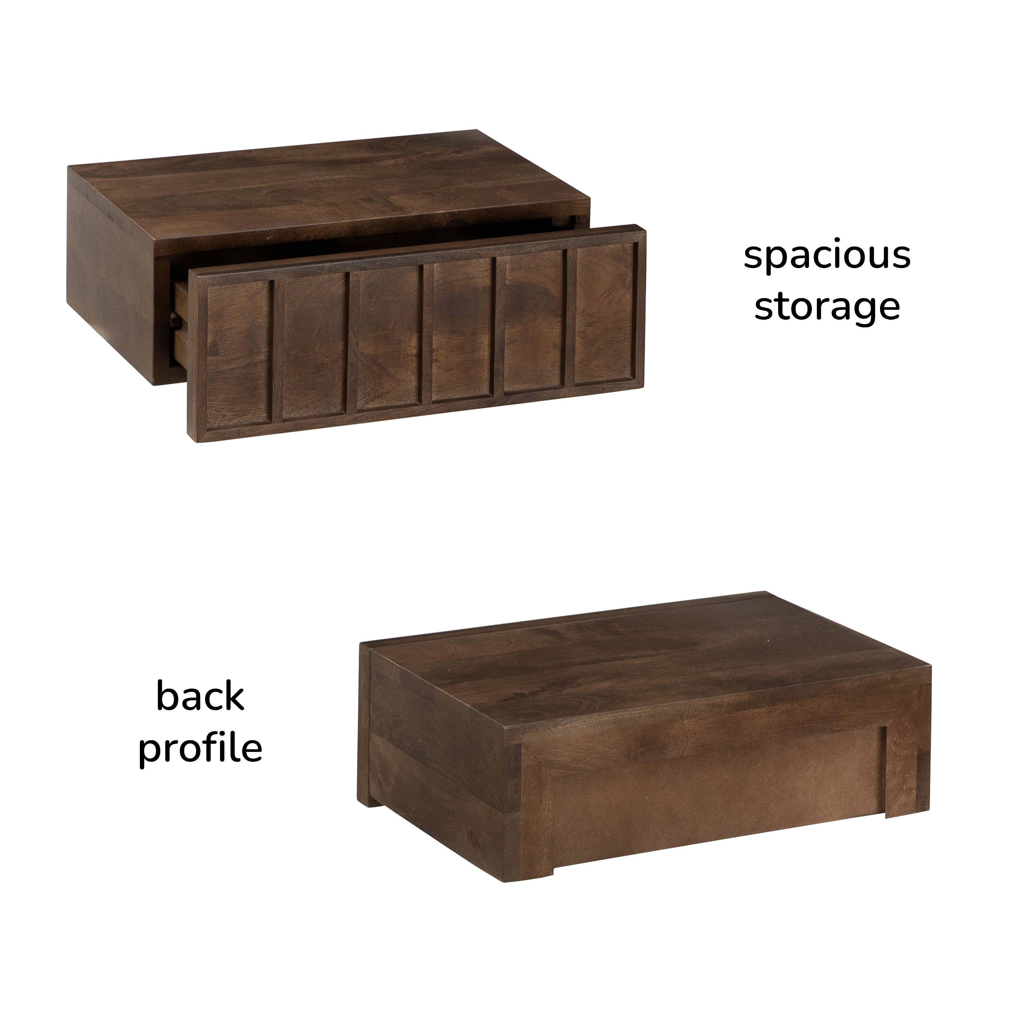 Arlo Solid Wood Floating Shelf with Drawer - Hazel Brown
