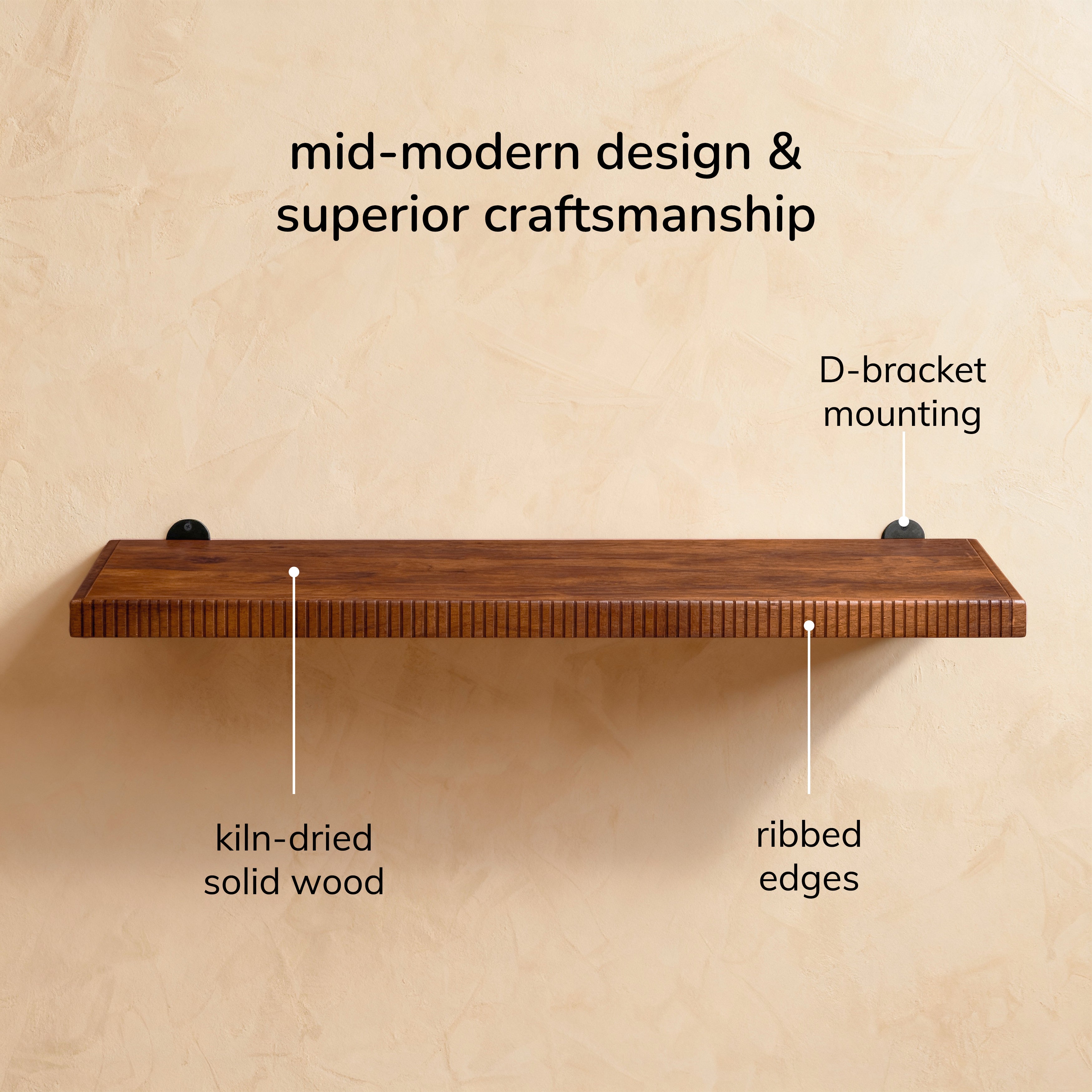 Ancona Solid Wood Wall Mounted Walnut Shelf - Large