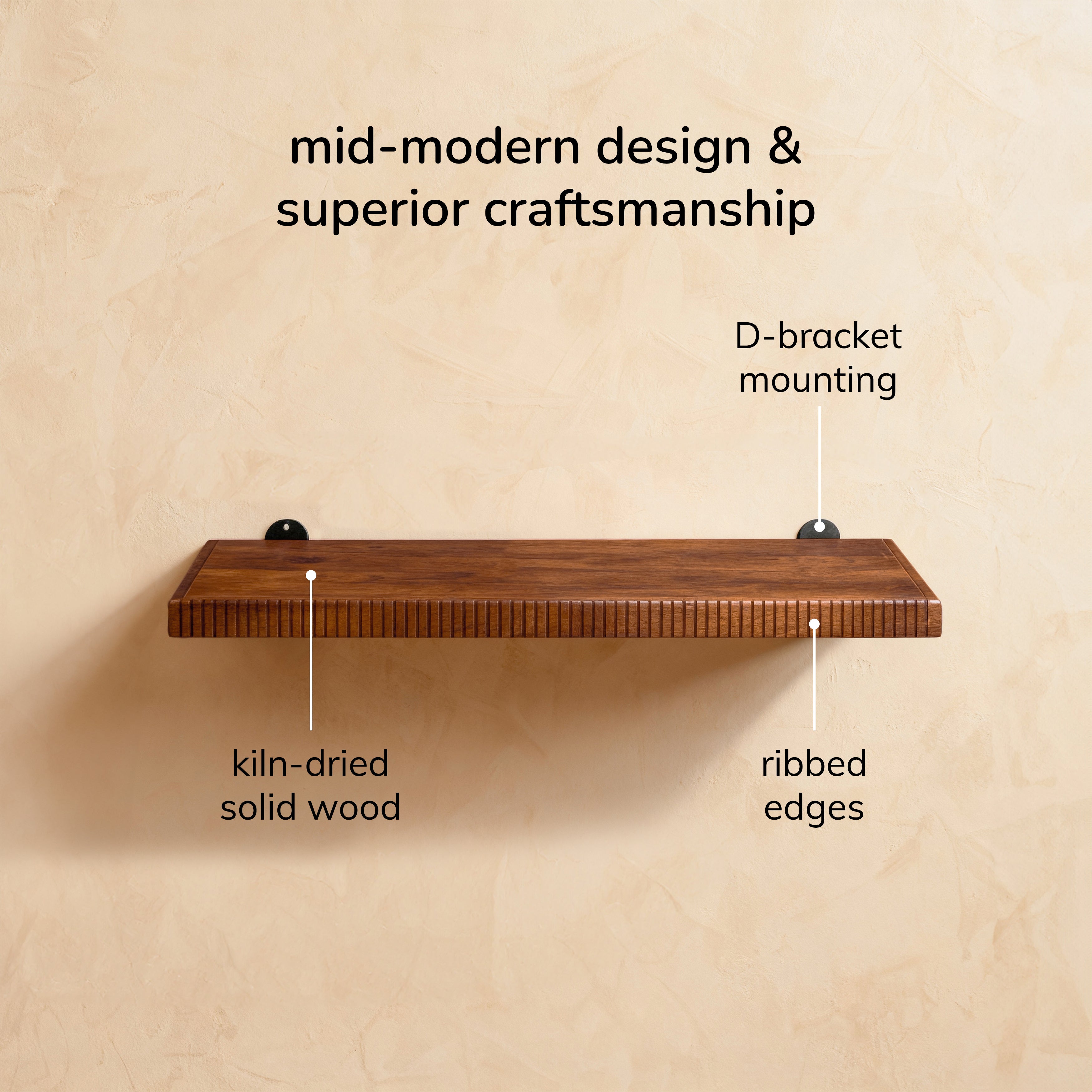Ancona Solid Wood Wall Mounted Walnut Shelf - Small