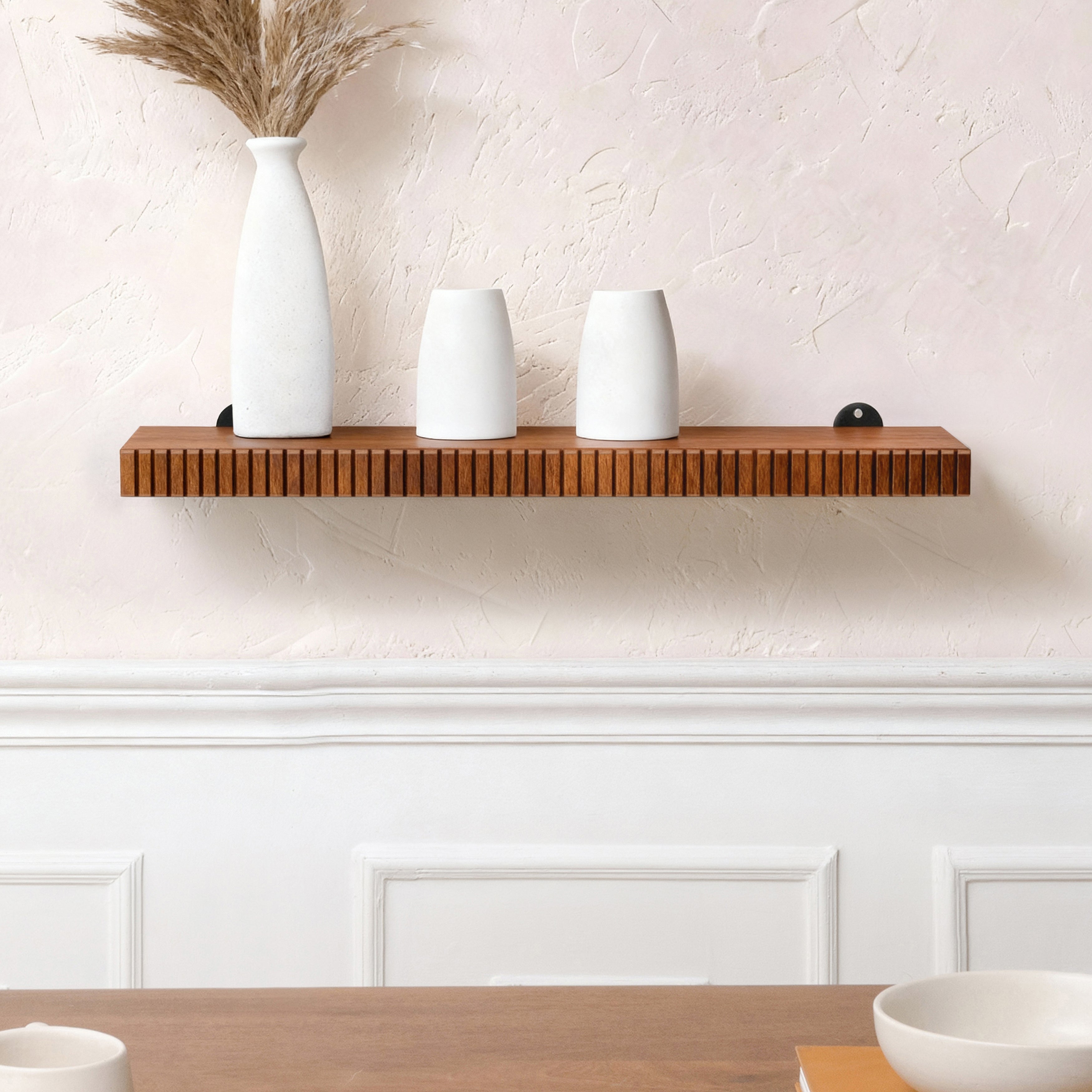 Ancona Solid Wood Wall Mounted Walnut Shelf - Small