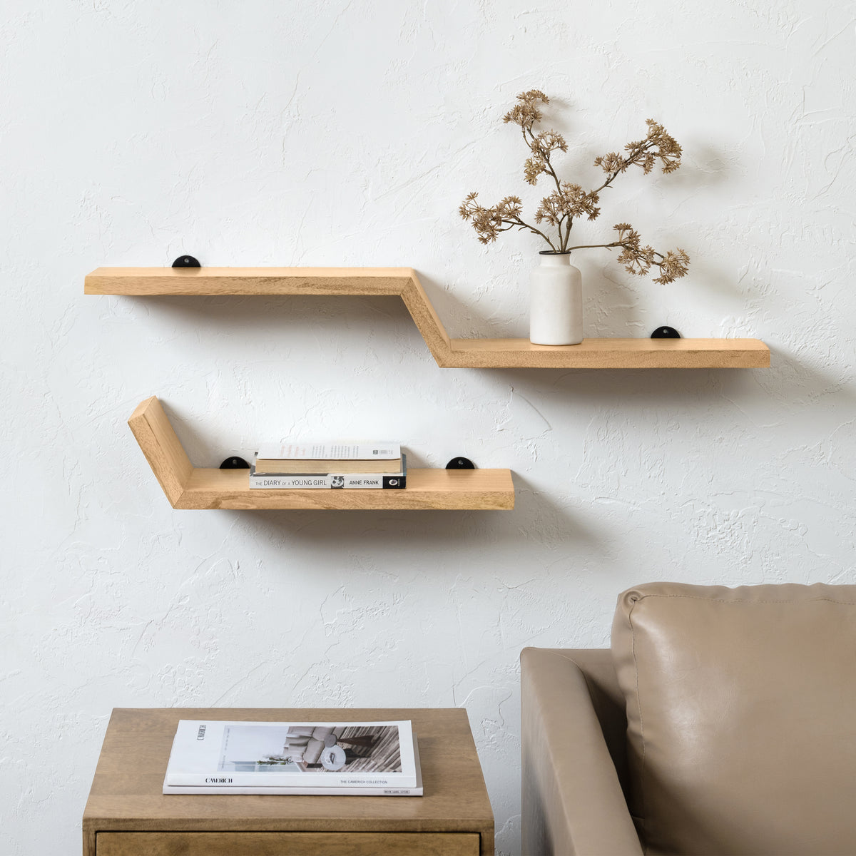 Penny Set of 2 Solid Wood Wall Mounted Shelves - Natural
