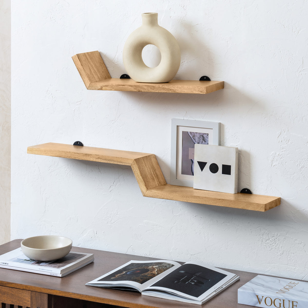 Penny Set of 2 Solid Wood Wall Mounted Shelves - Natural