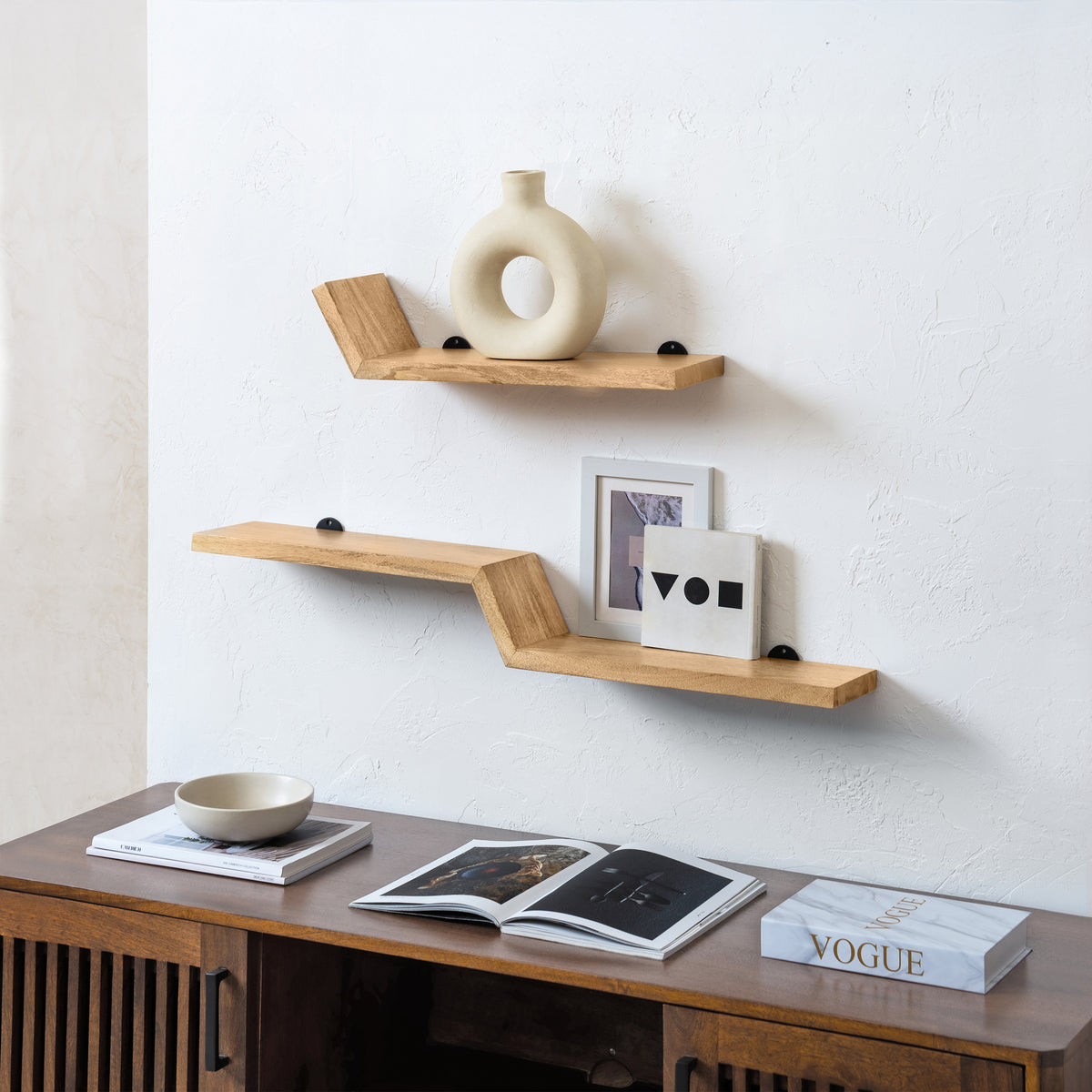Penny Set of 2 Solid Wood Wall Mounted Shelves - Natural