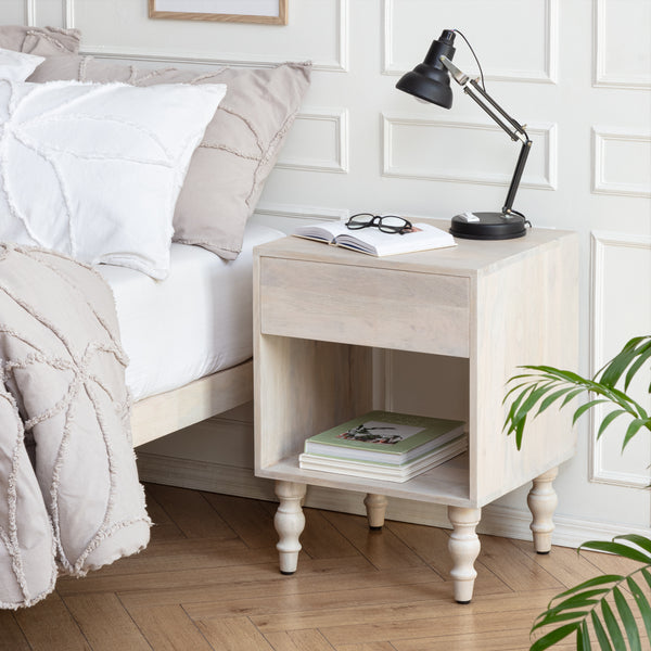 Rhonda Nightstand with Drawer - Whitewash