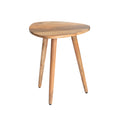 Wooden side table with three legs on a white background