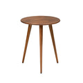 Wooden side table with three legs on a white background