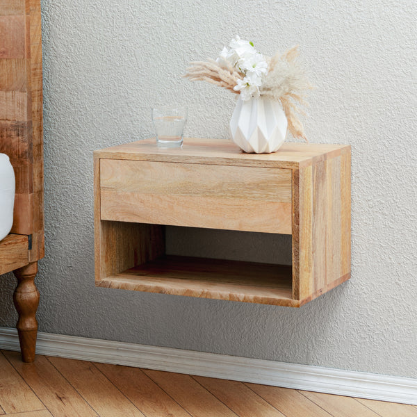 Idris Solid Wood Floating Nightstand- Natural