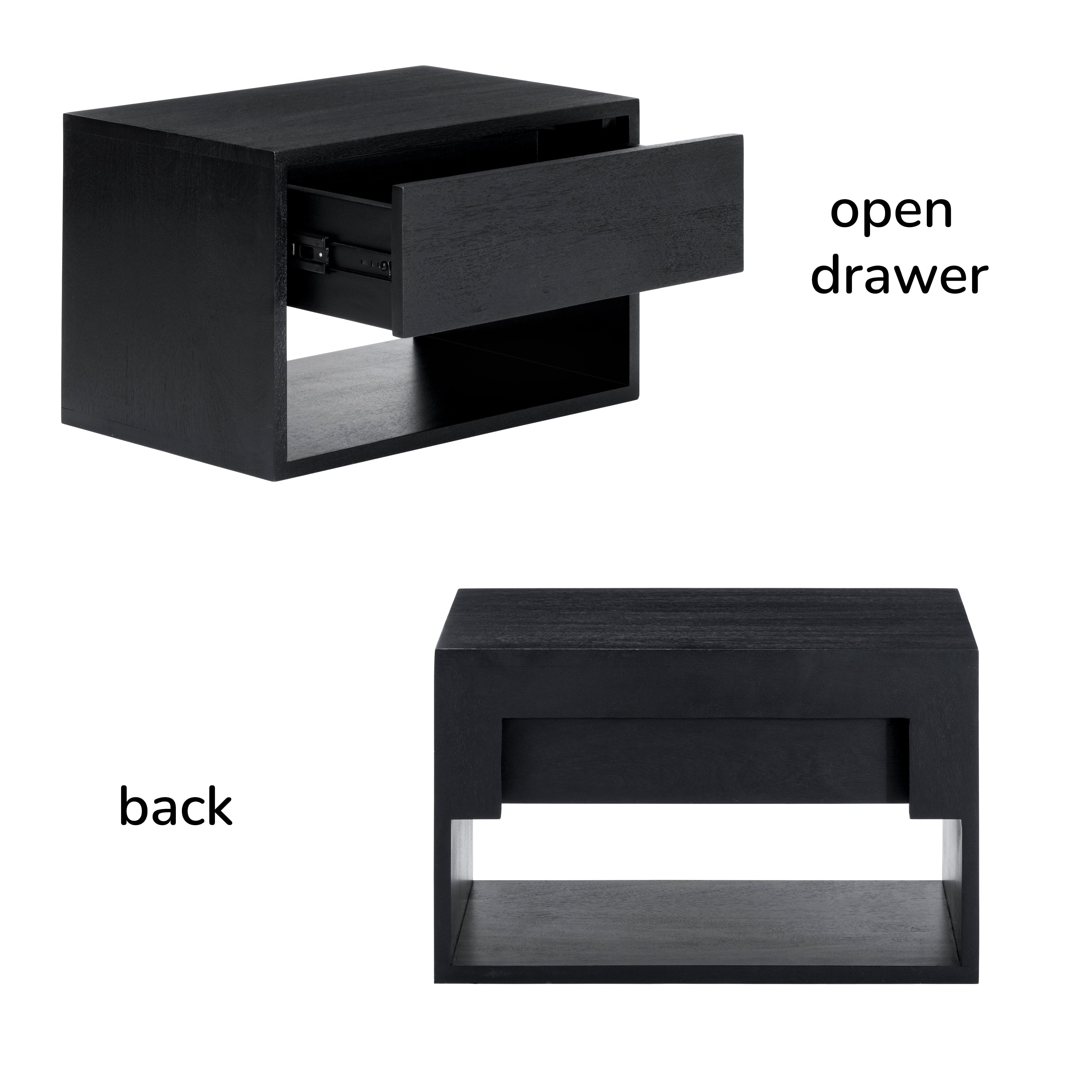 Idris Solid Wood Floating Nightstand- Black