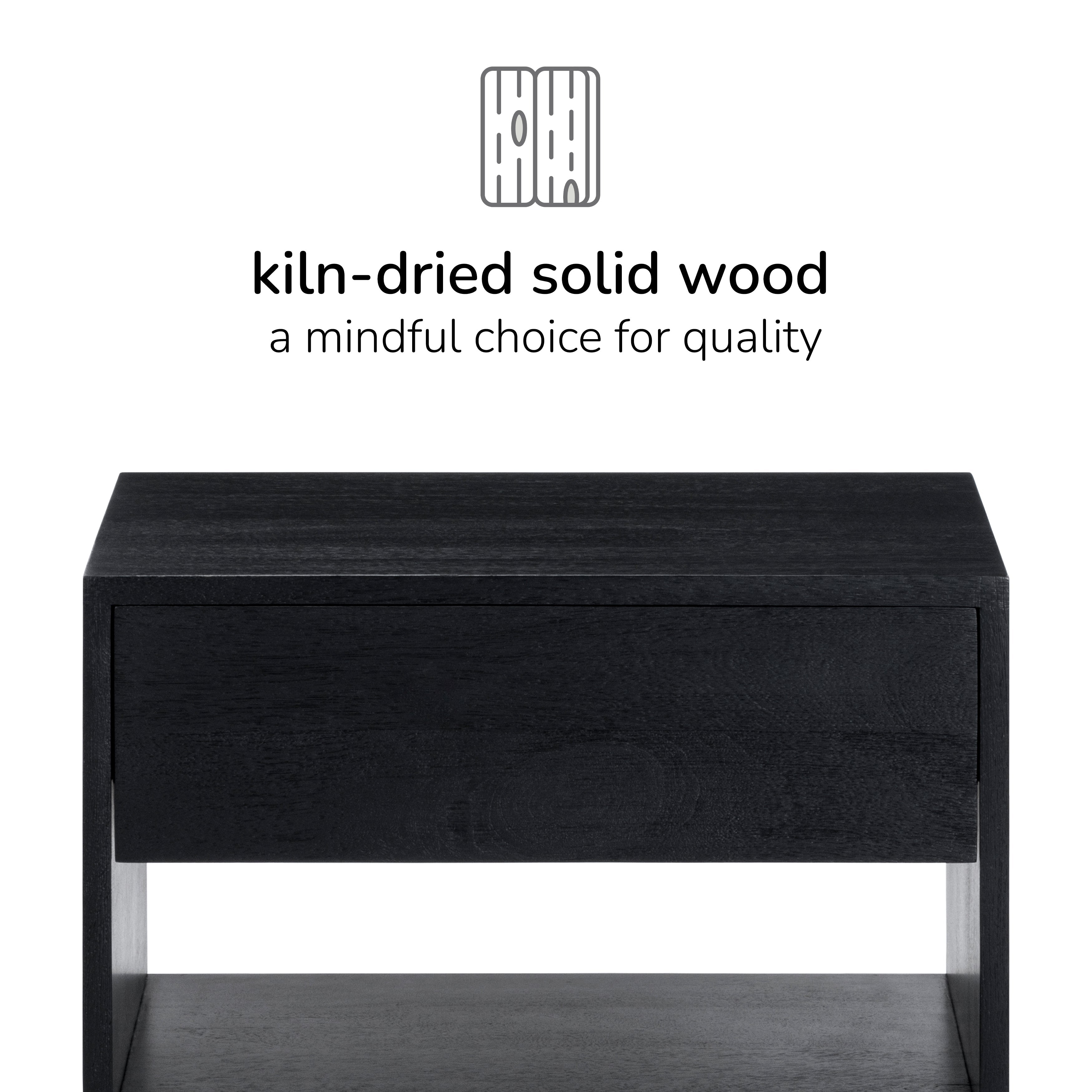 Idris Solid Wood Floating Nightstand- Black