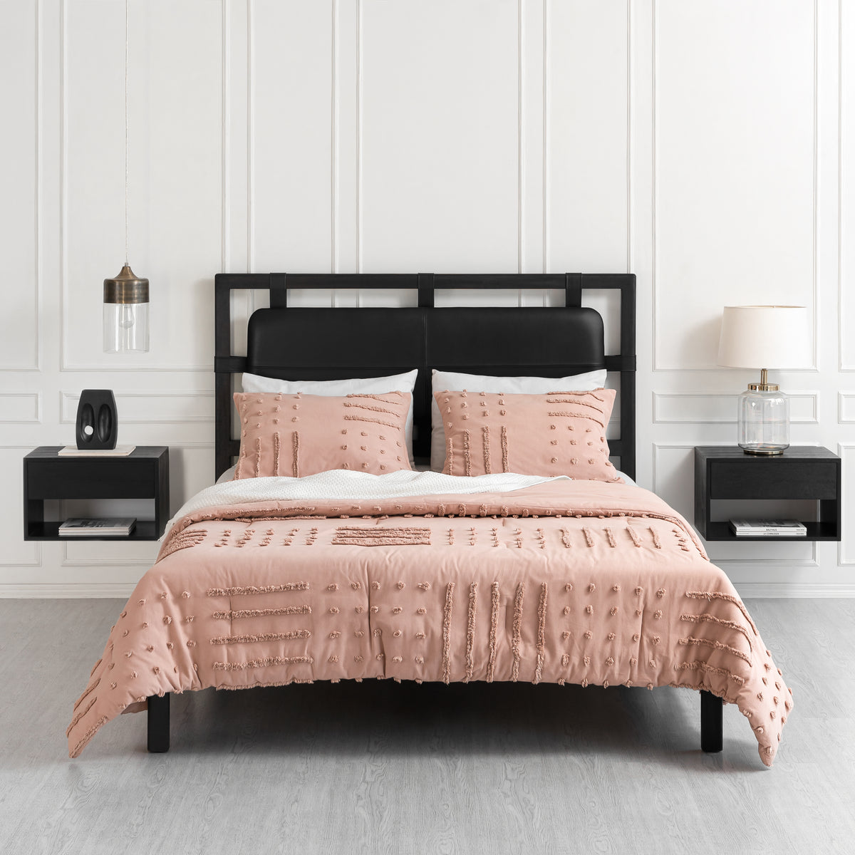 Idris Solid Wood Floating Nightstand- Black