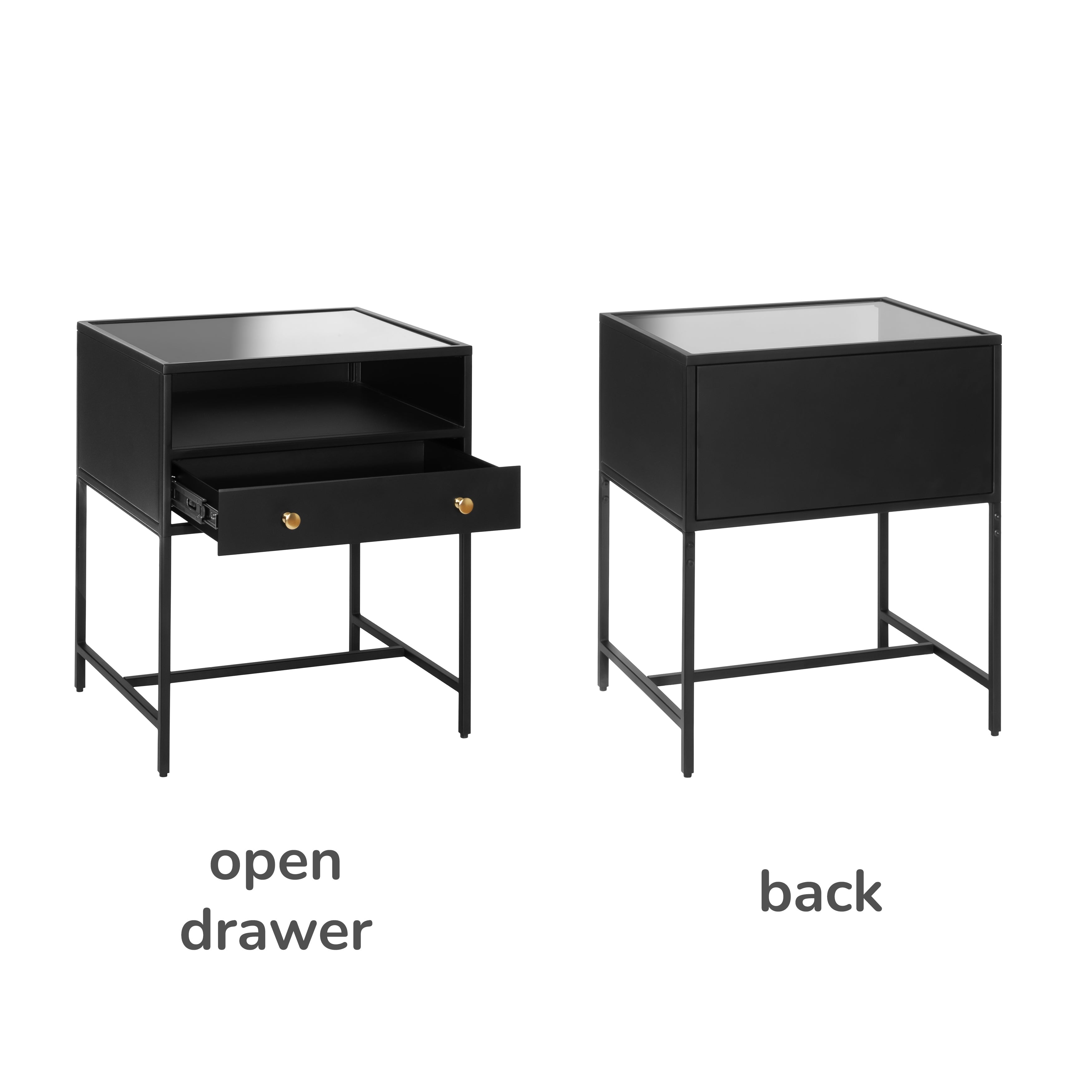 Hale Metal & Glass Black Nightstand