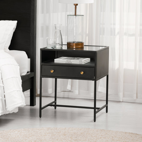 Hale Metal & Glass Black Nightstand