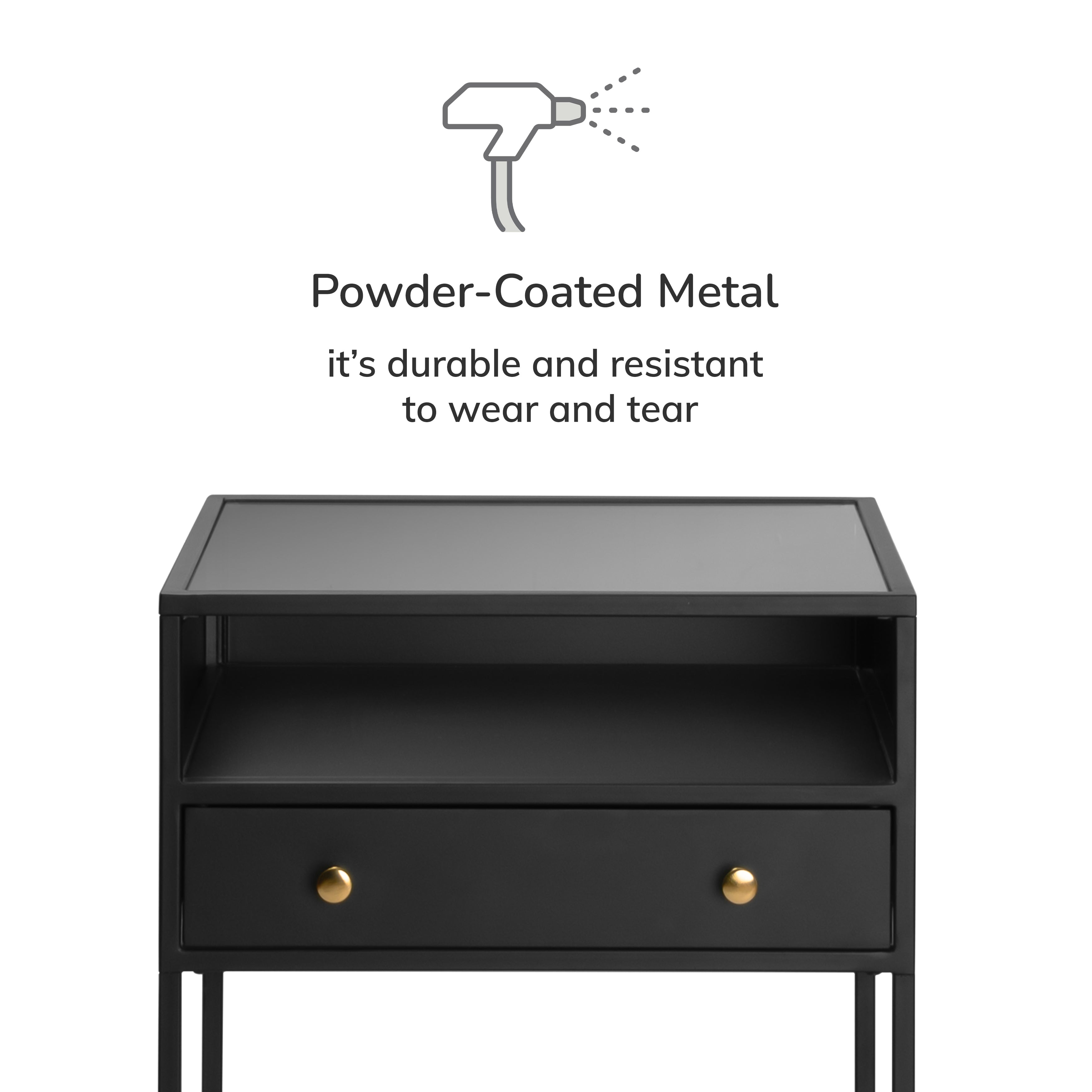 Hale Metal & Glass Black Nightstand