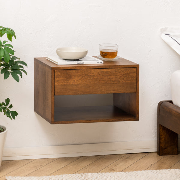 Idris Solid Wood Floating Nightstand- Walnut