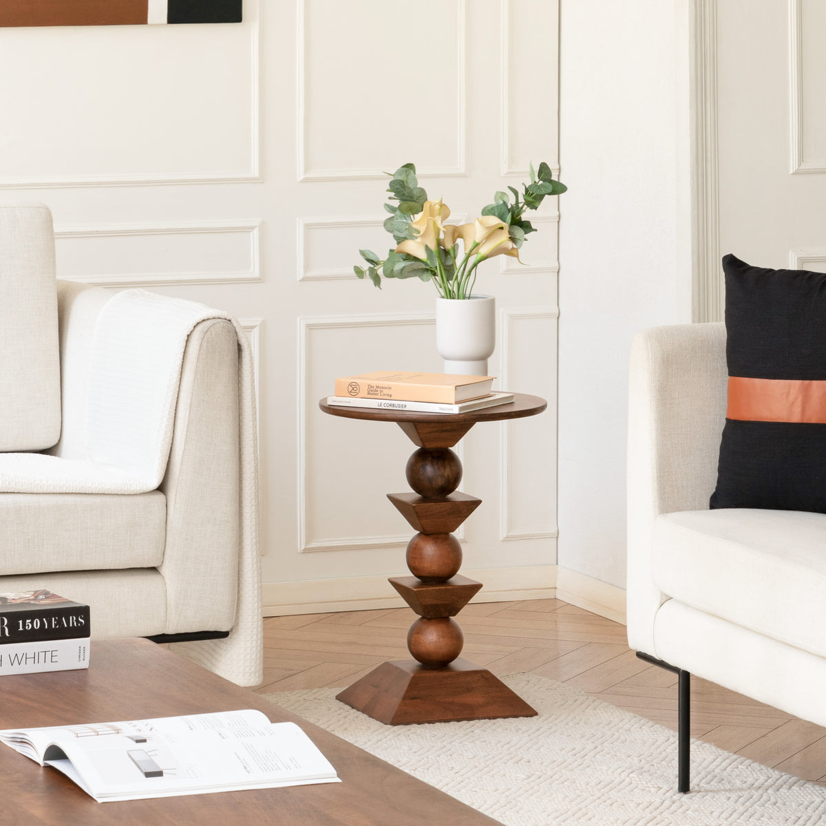 Gino Solid Wood Side Table - Walnut