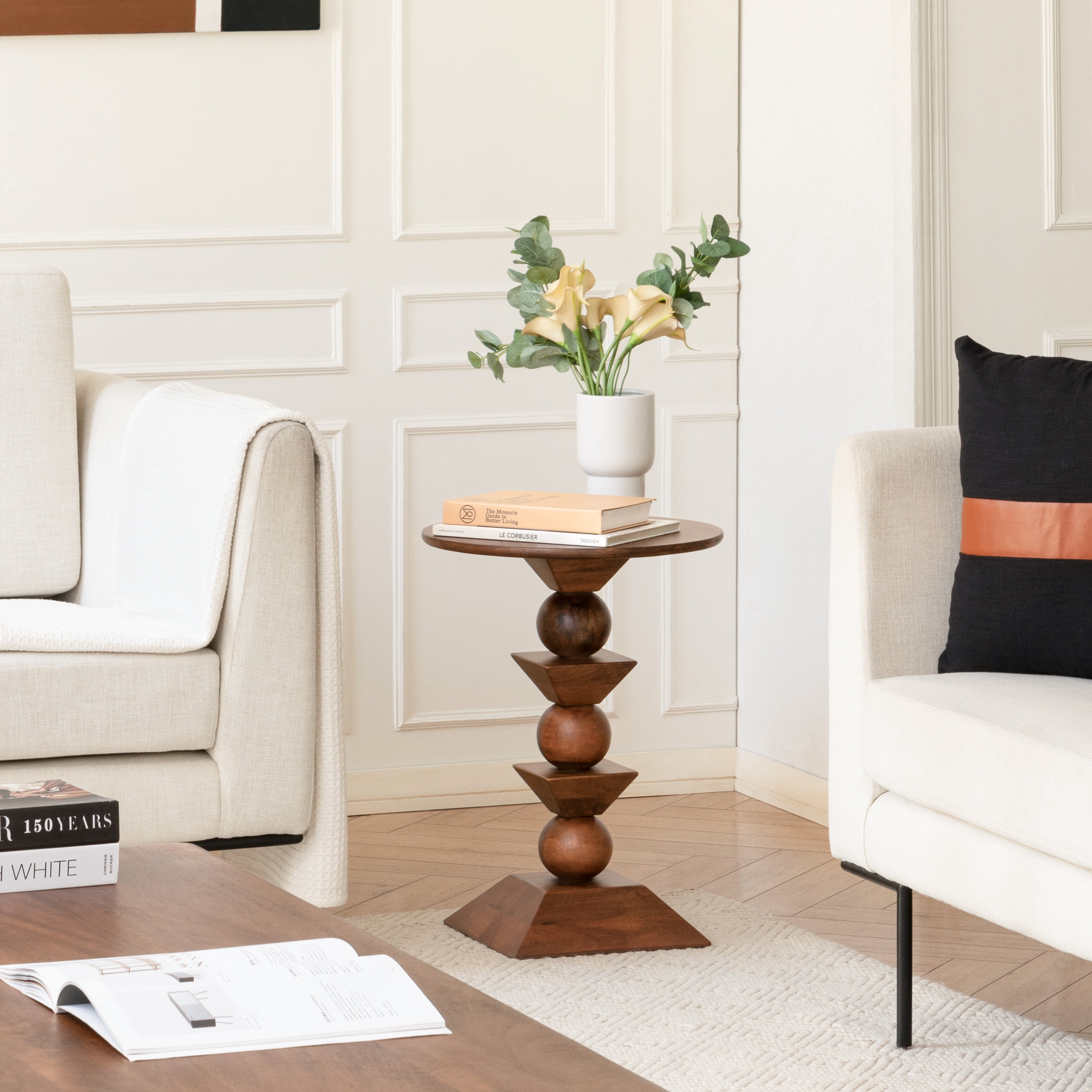 Gino Solid Wood Side Table - Walnut