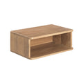Wooden bedside table with a single shelf on a white background