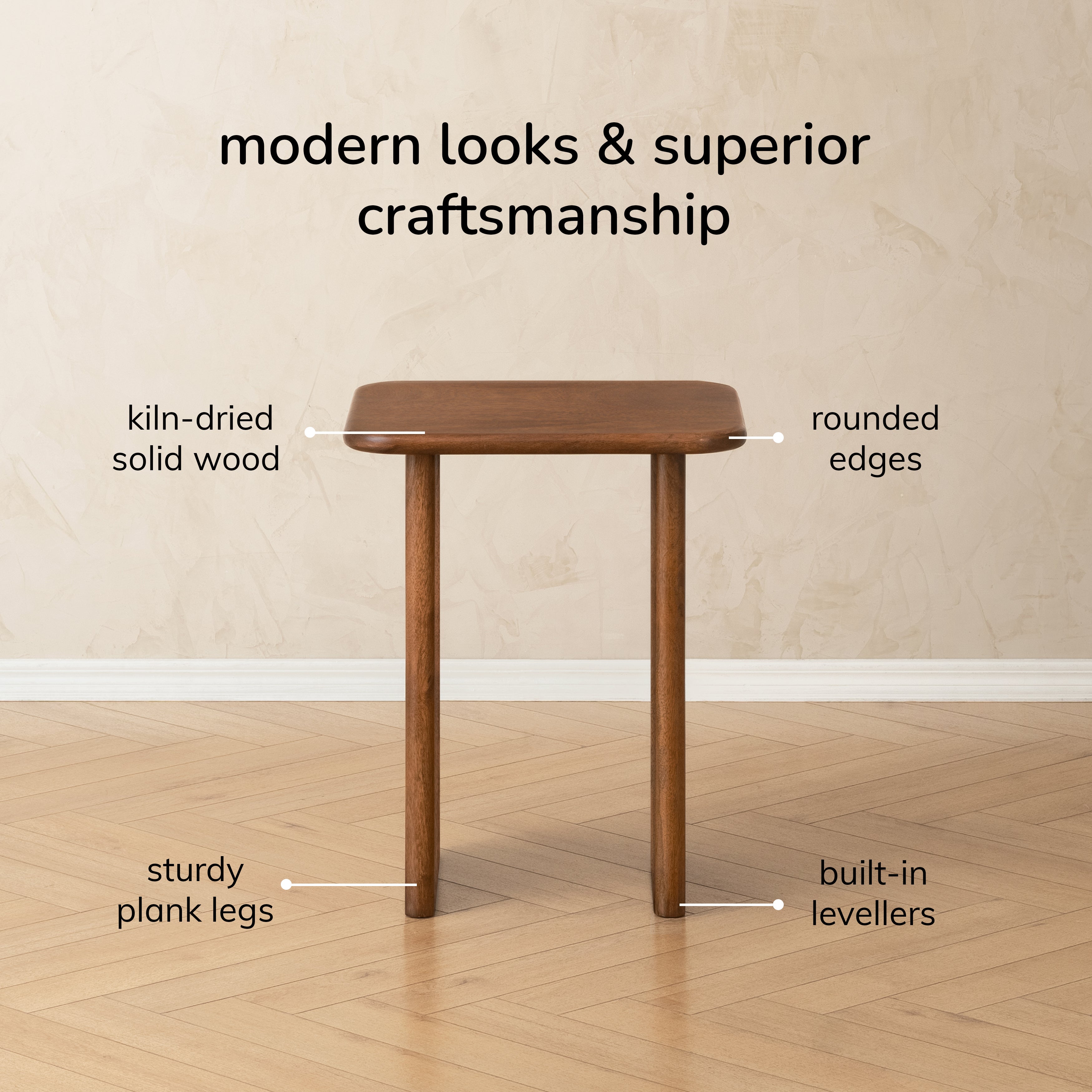 Jem Solid Wood Side Table - Walnut