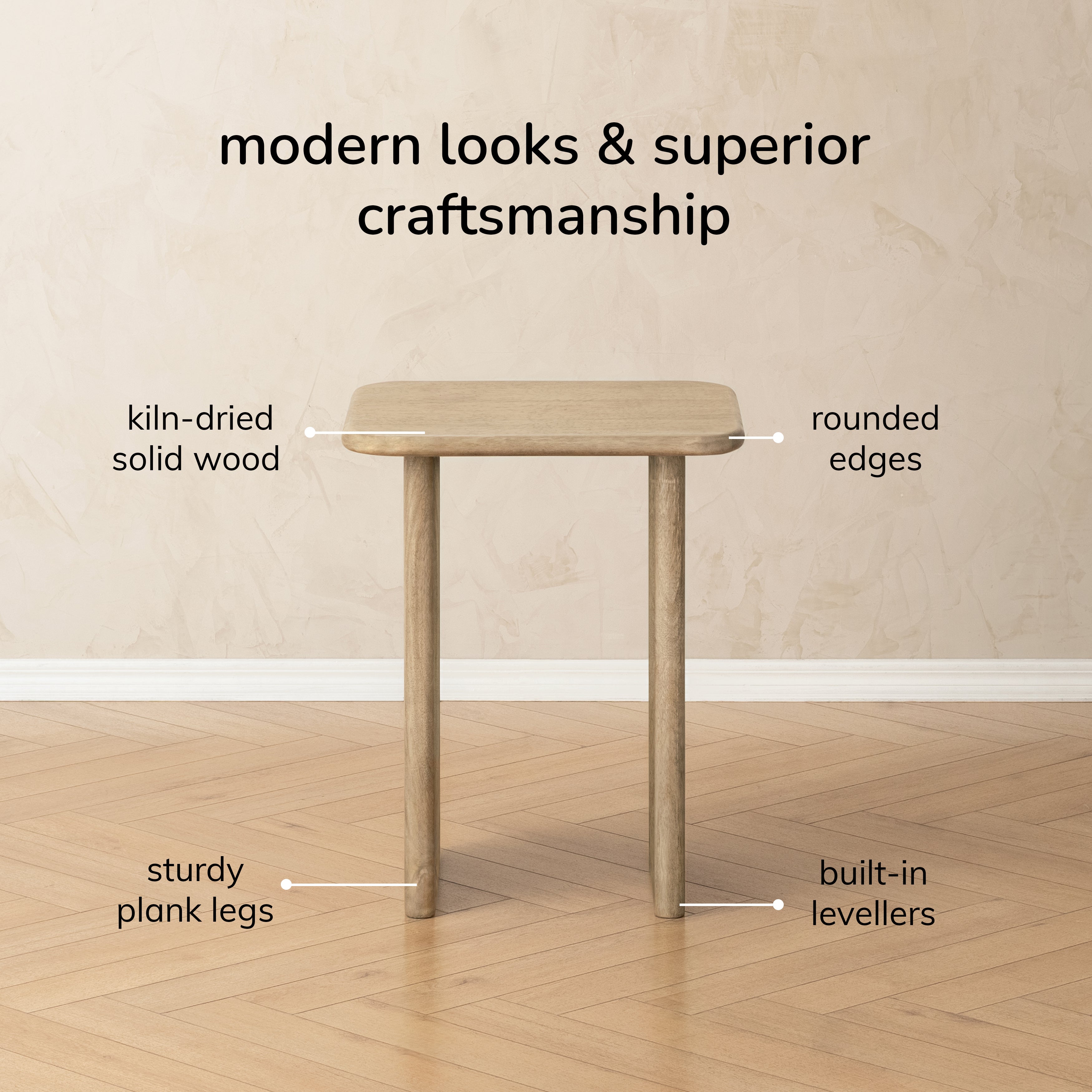 Jem Solid Wood Side Table - Warm Sand