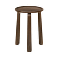 Wooden side table with a round top on a white background