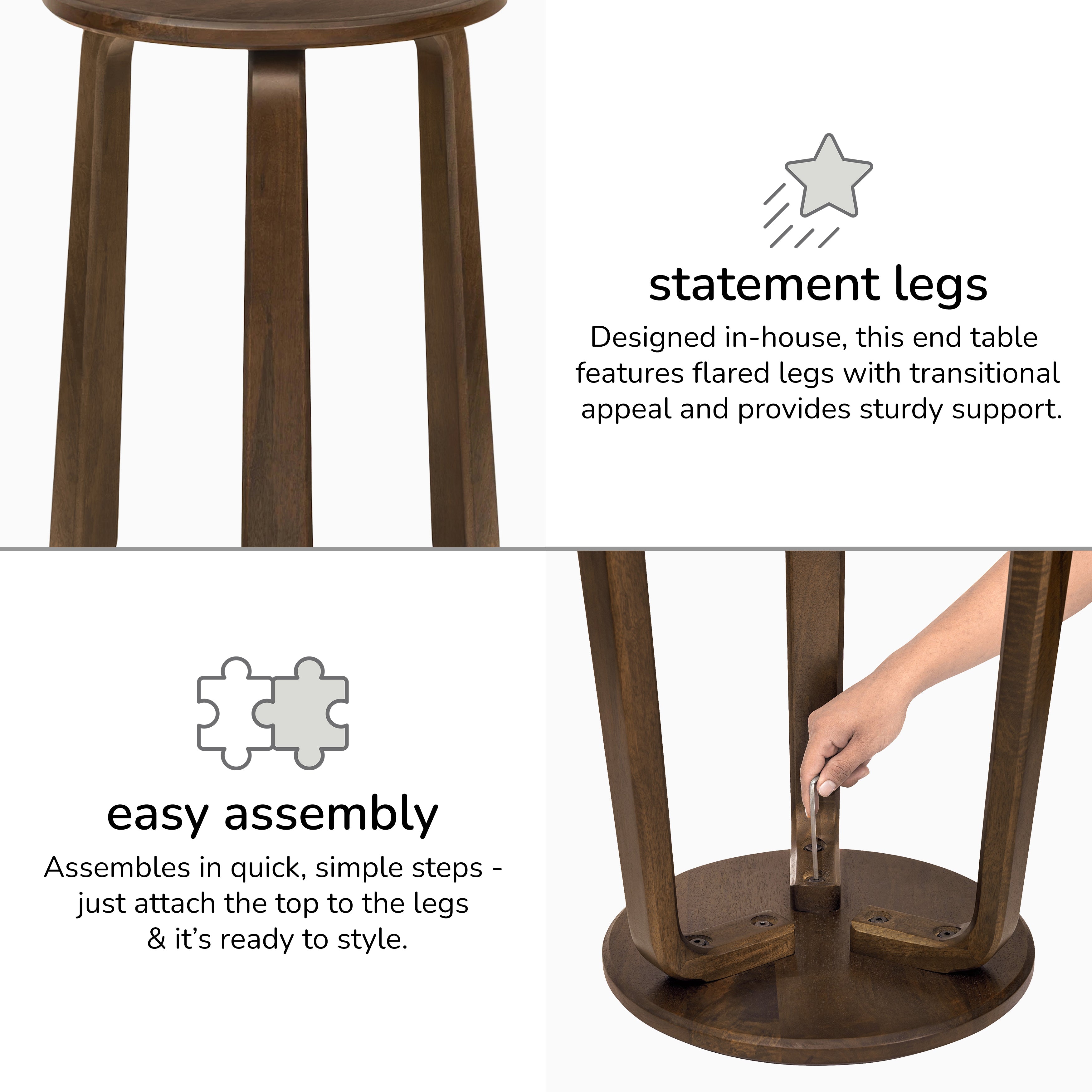 Daisy Solid Wood Side Table - Hazel Brown