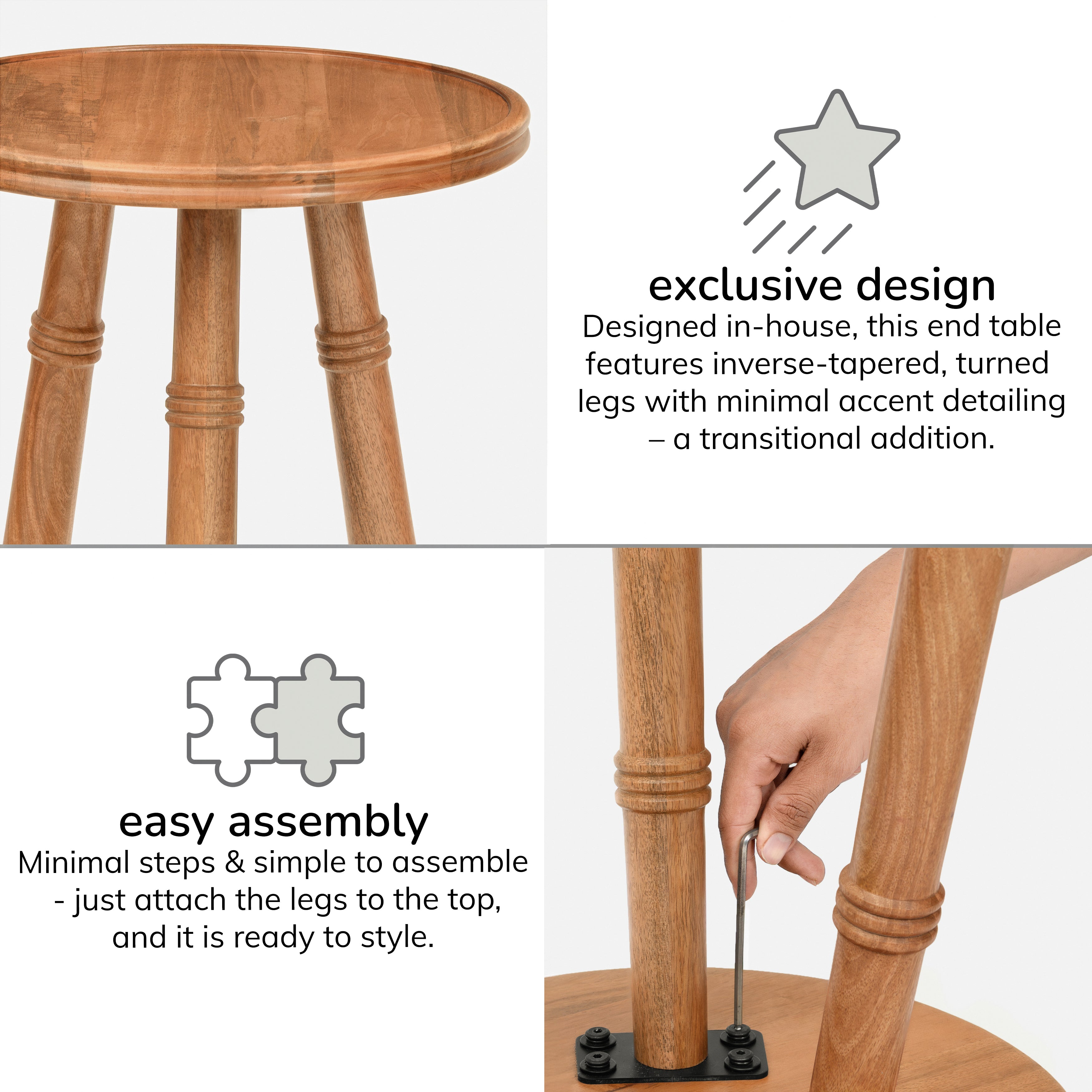 Lola Solid Wood Side Table - Mid Tone Honey