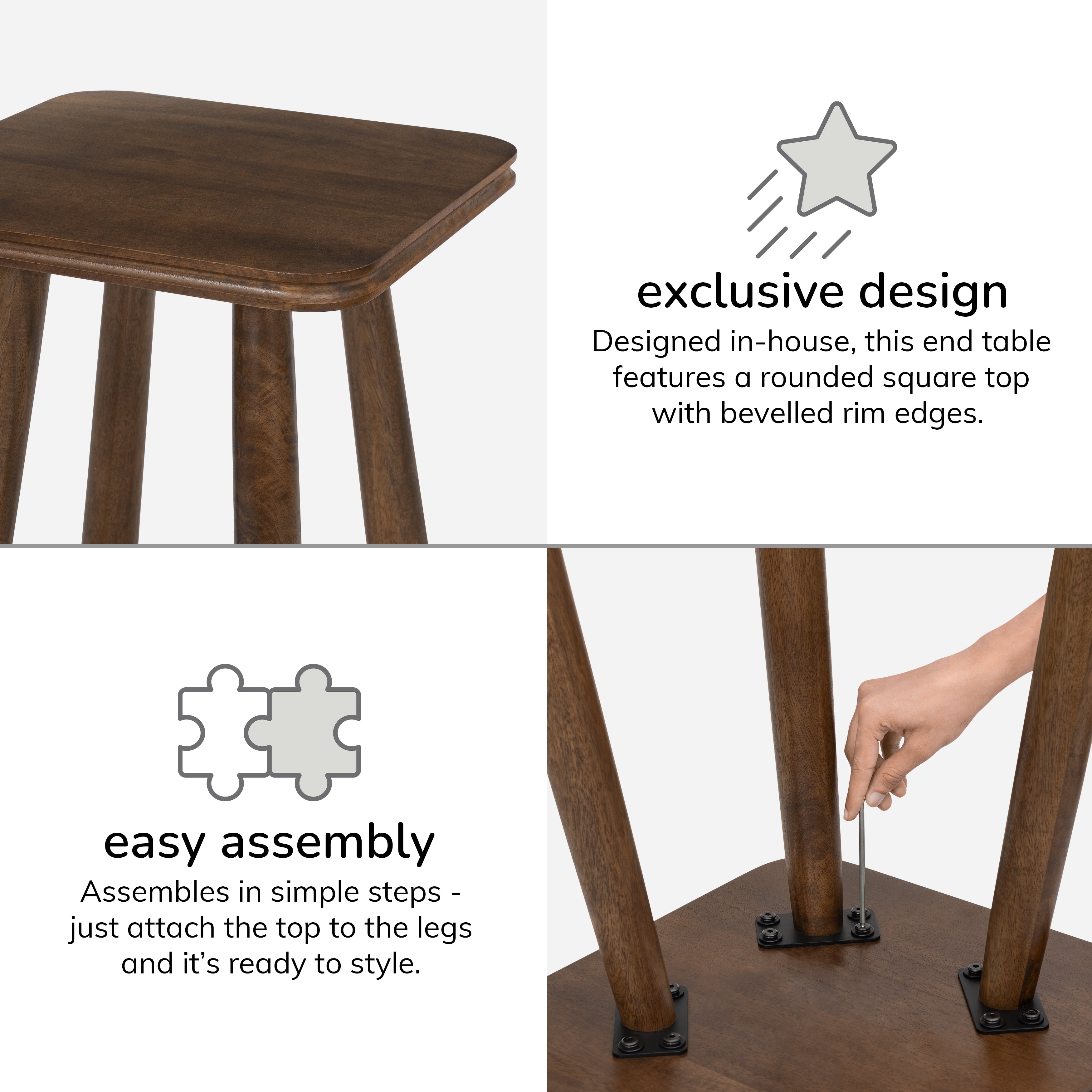 Olive Solid Wood Side Table - Hazel Brown
