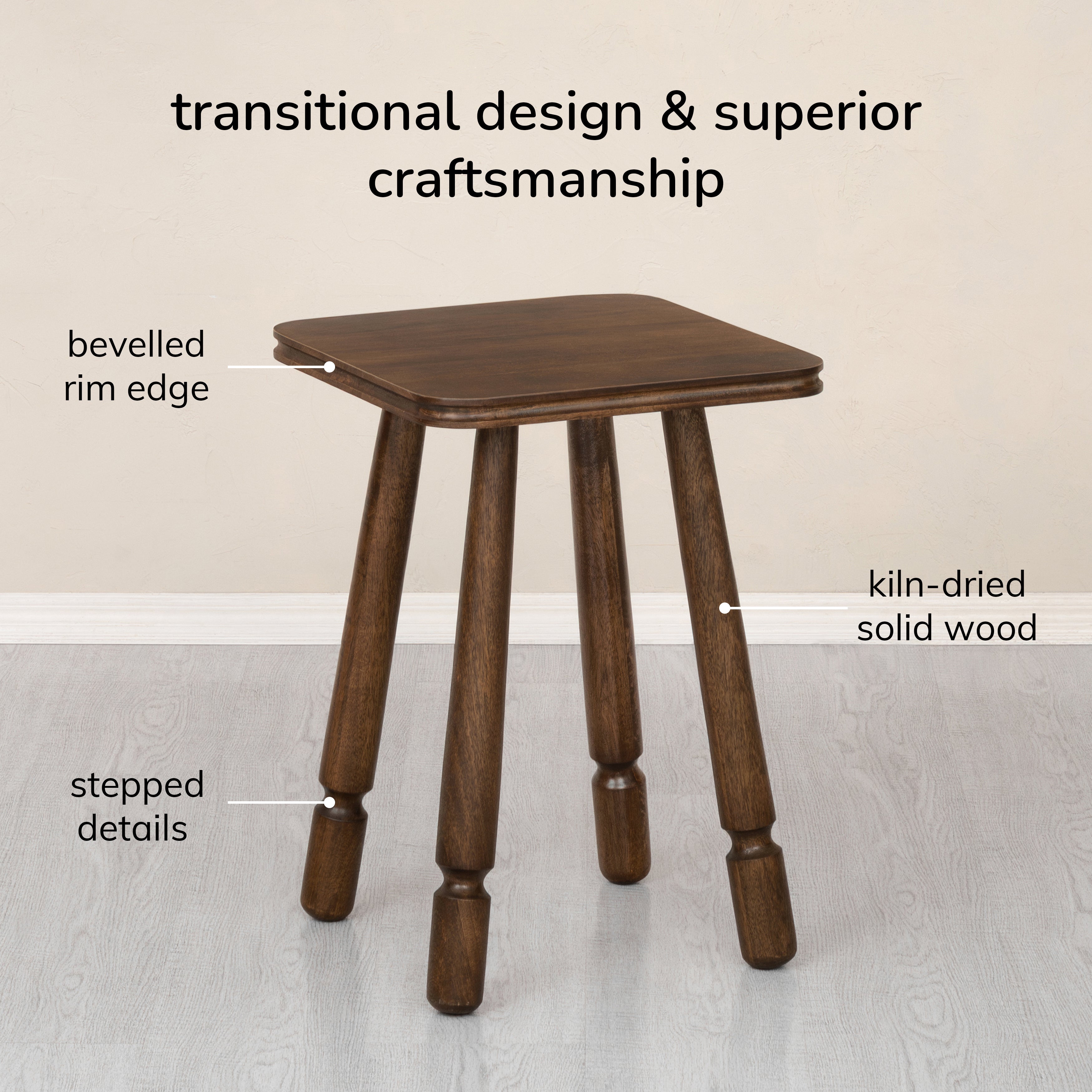 Olive Solid Wood Side Table - Hazel Brown