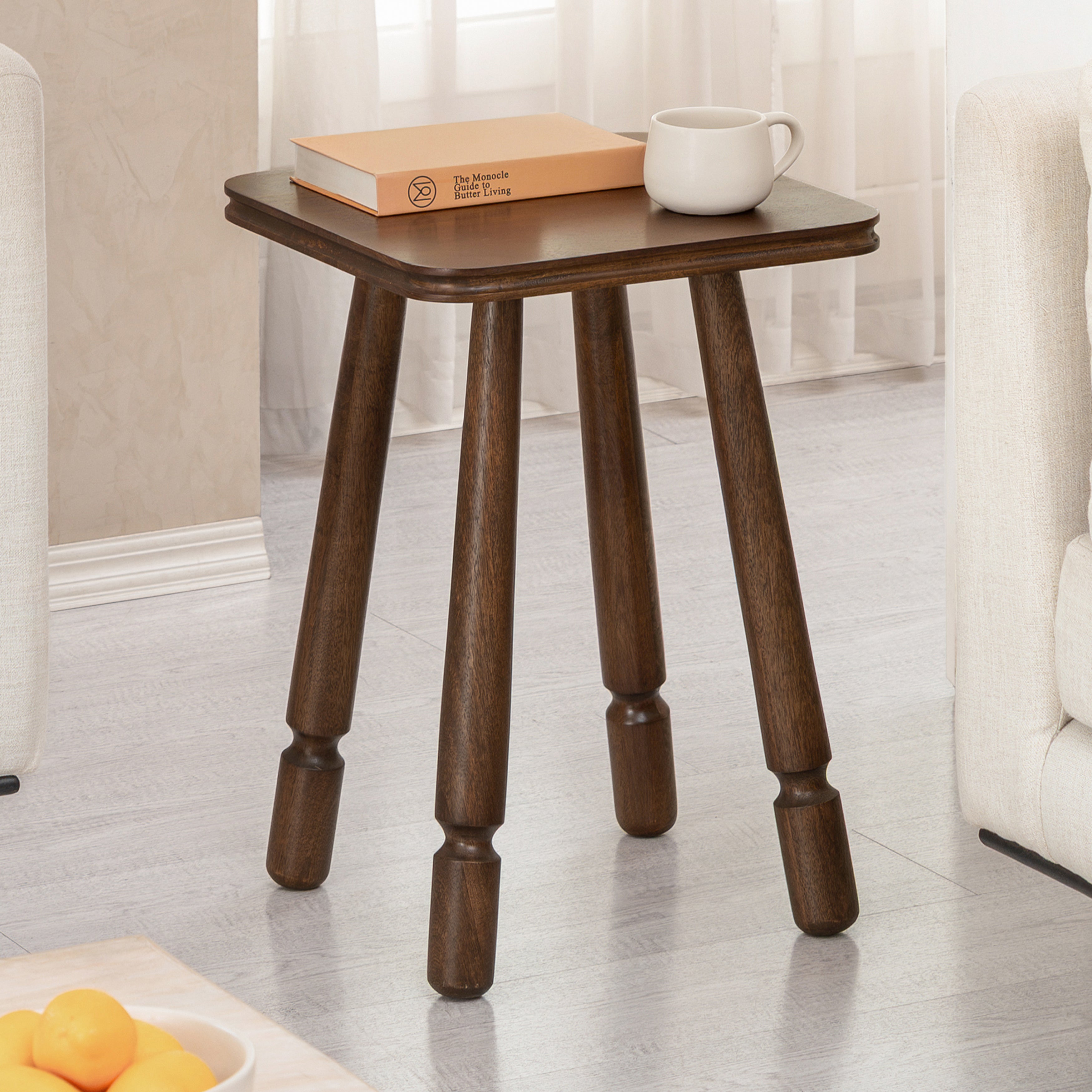 Olive Solid Wood Side Table - Hazel Brown