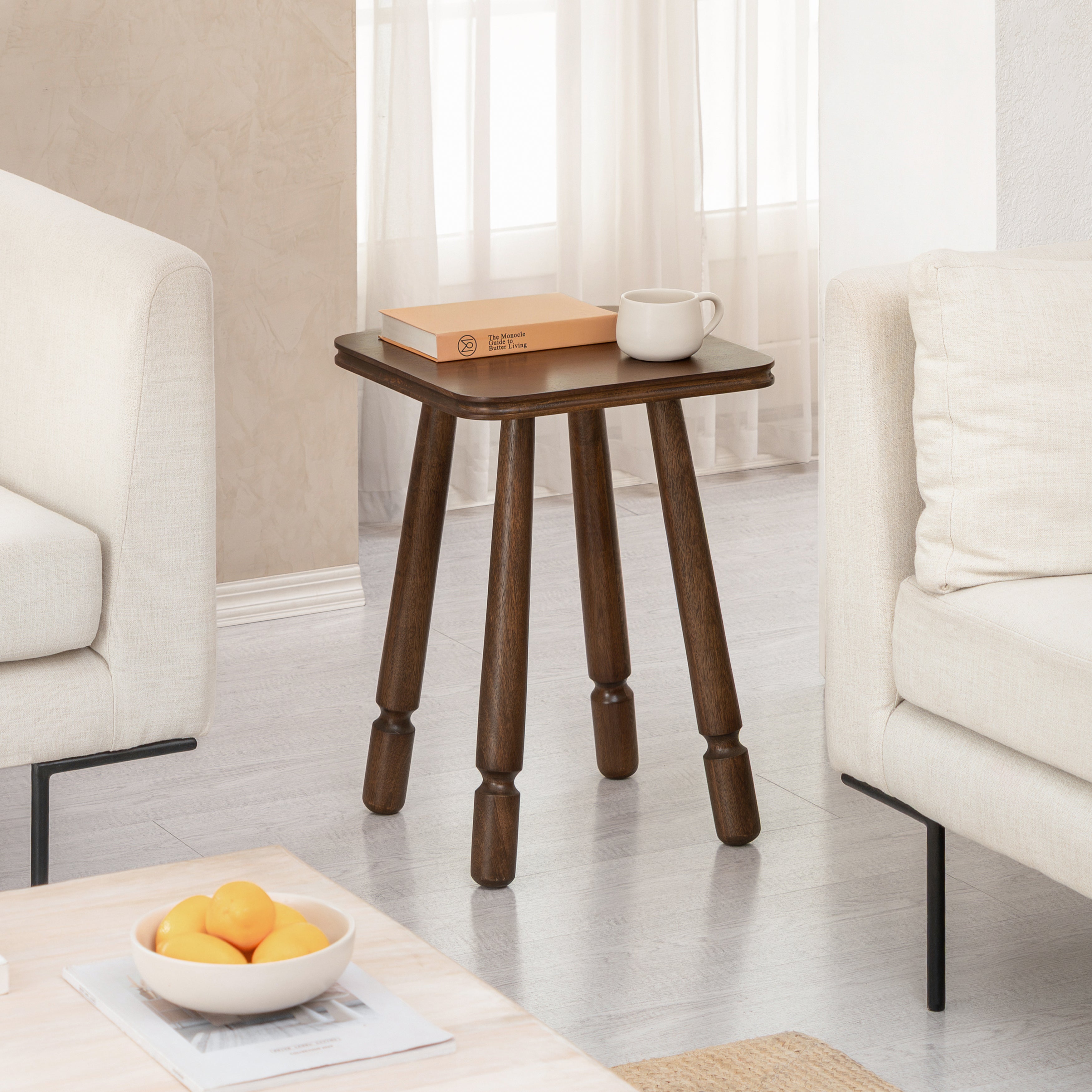 Olive Solid Wood Side Table - Hazel Brown