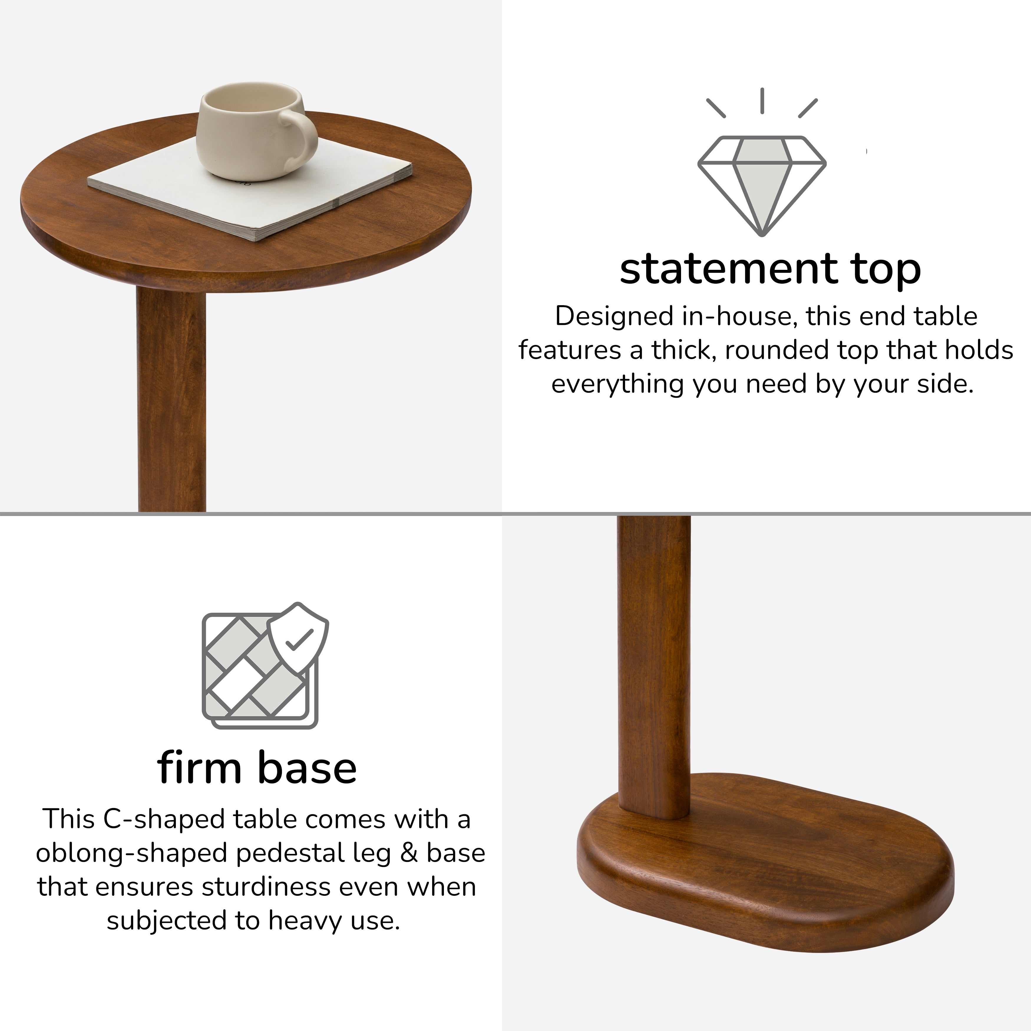 Nora Solid Wood Side Table - Walnut